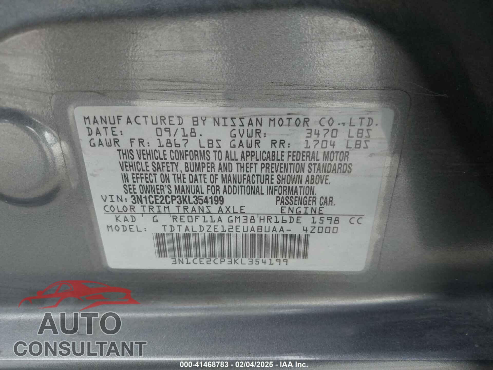 NISSAN VERSA NOTE 2019 - 3N1CE2CP3KL354199