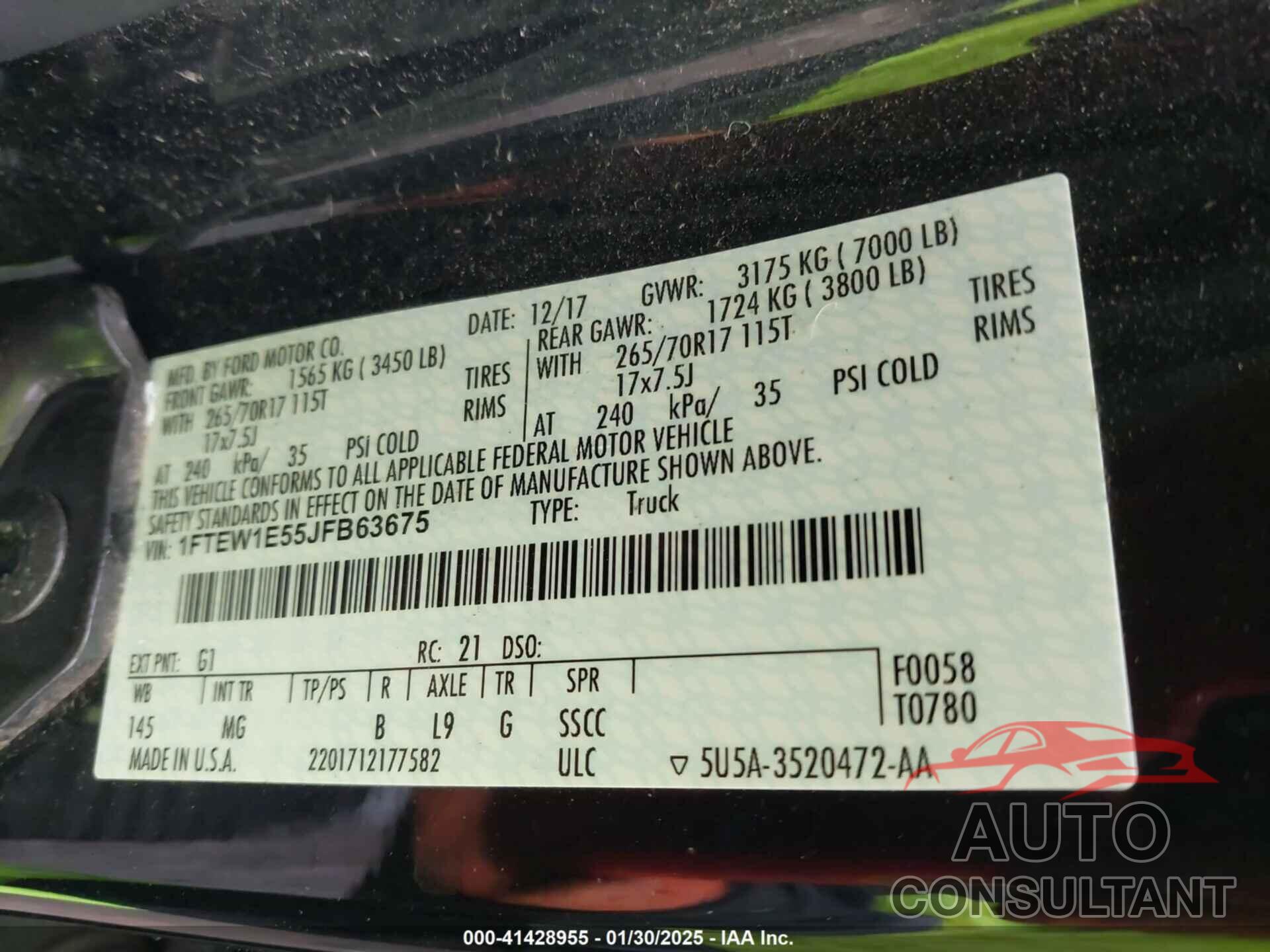 FORD F-150 2018 - 1FTEW1E55JFB63675