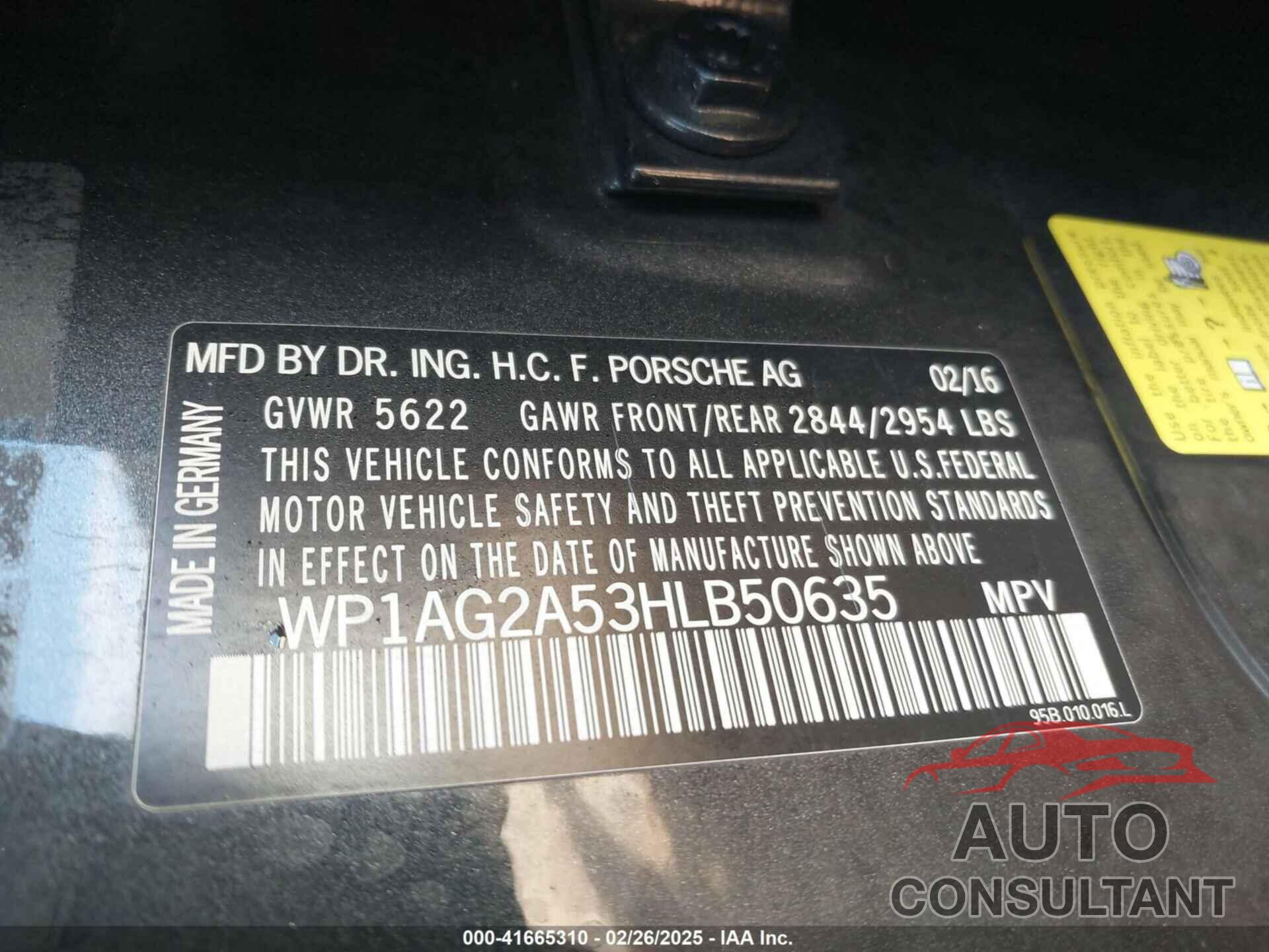 PORSCHE MACAN 2017 - WP1AG2A53HLB50635
