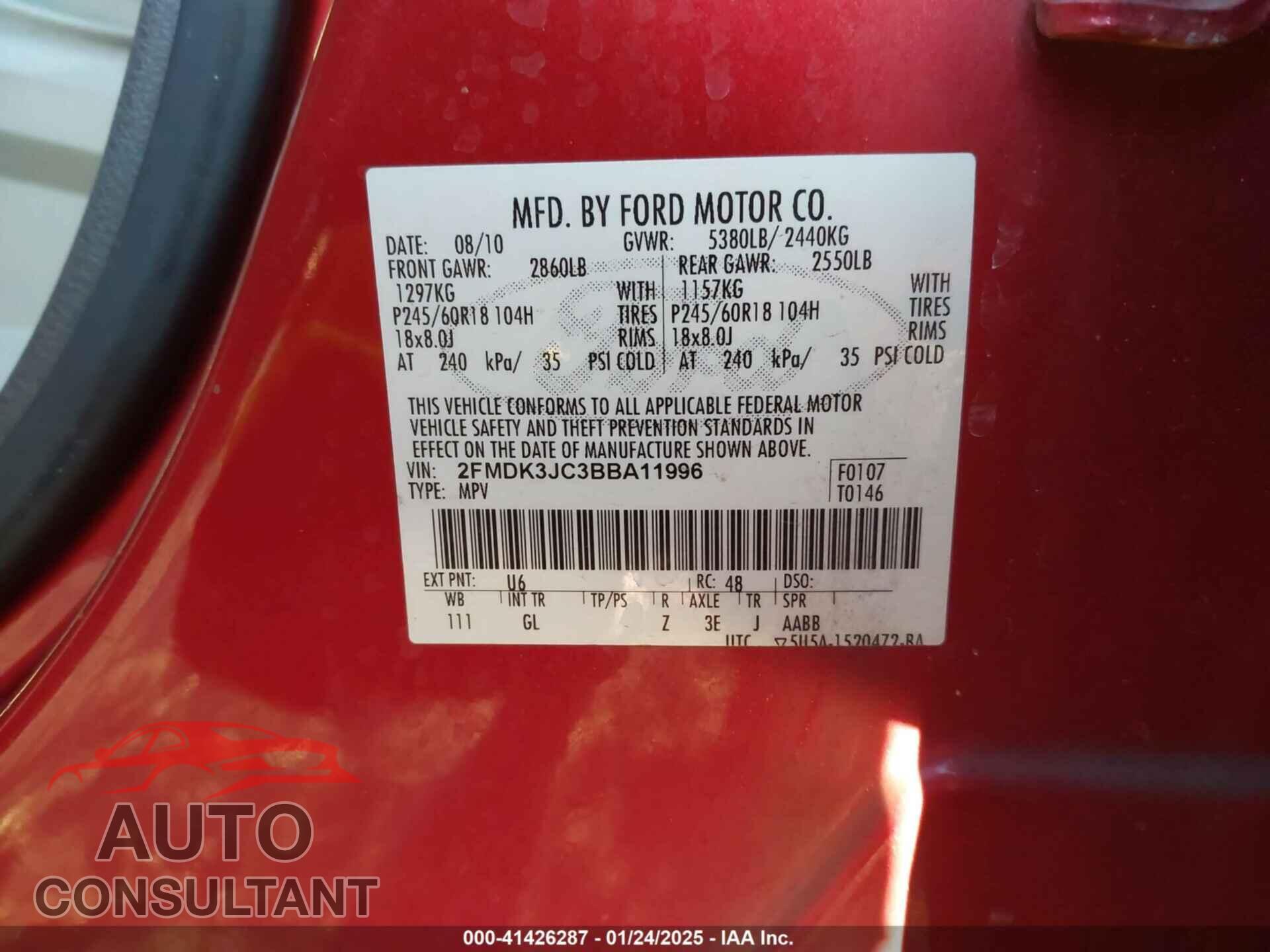 FORD EDGE 2011 - 2FMDK3JC3BBA11996