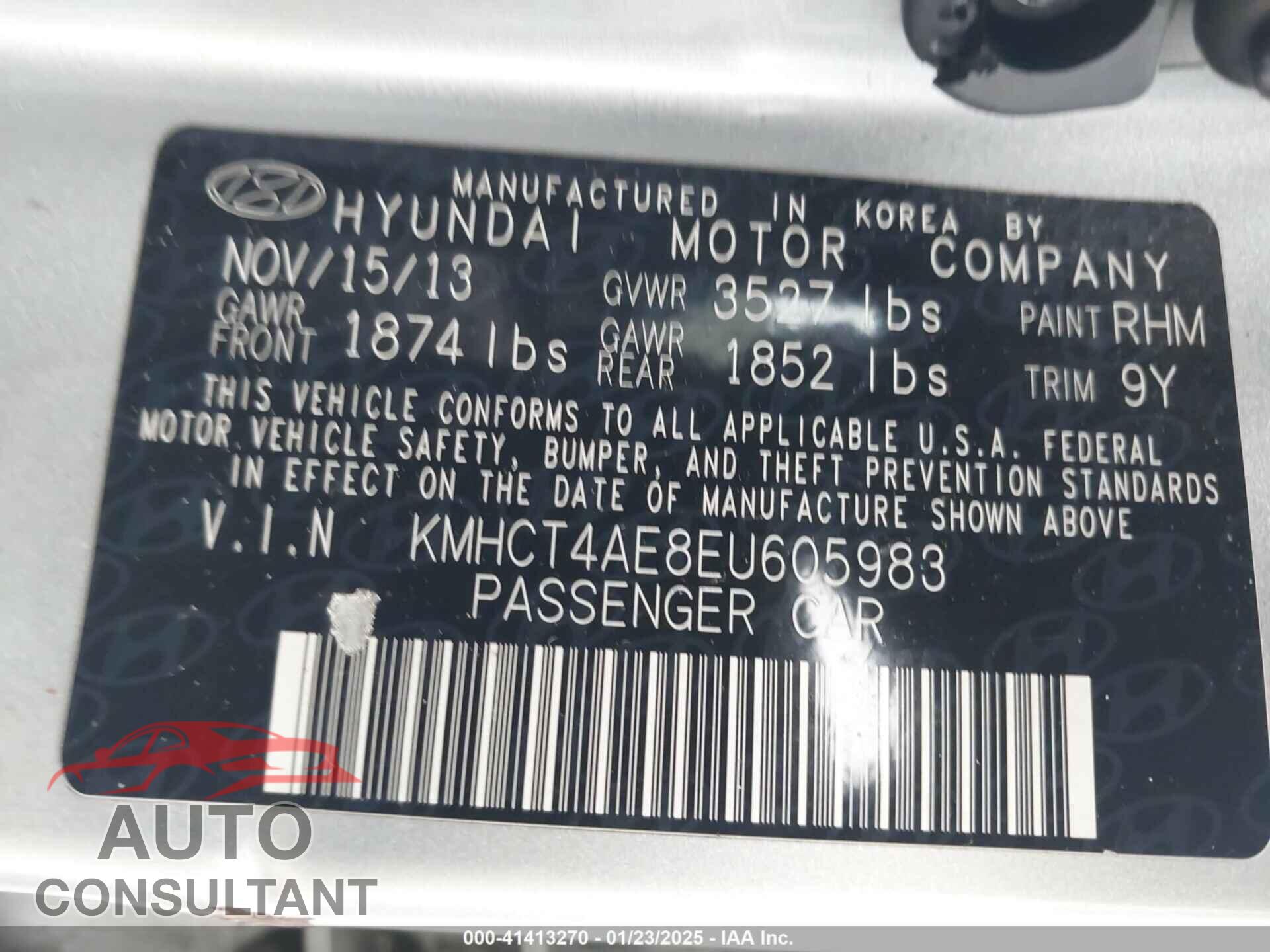 HYUNDAI ACCENT 2014 - KMHCT4AE8EU605983