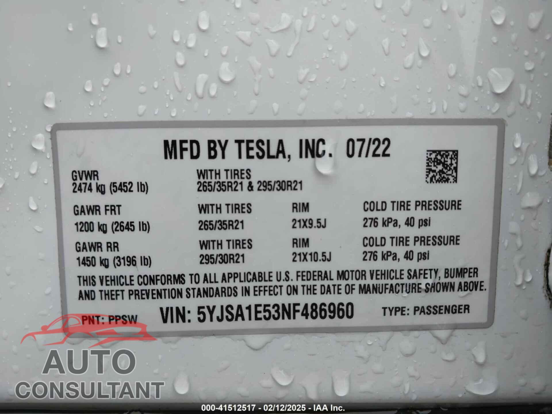 TESLA MODEL S 2022 - 5YJSA1E53NF486960