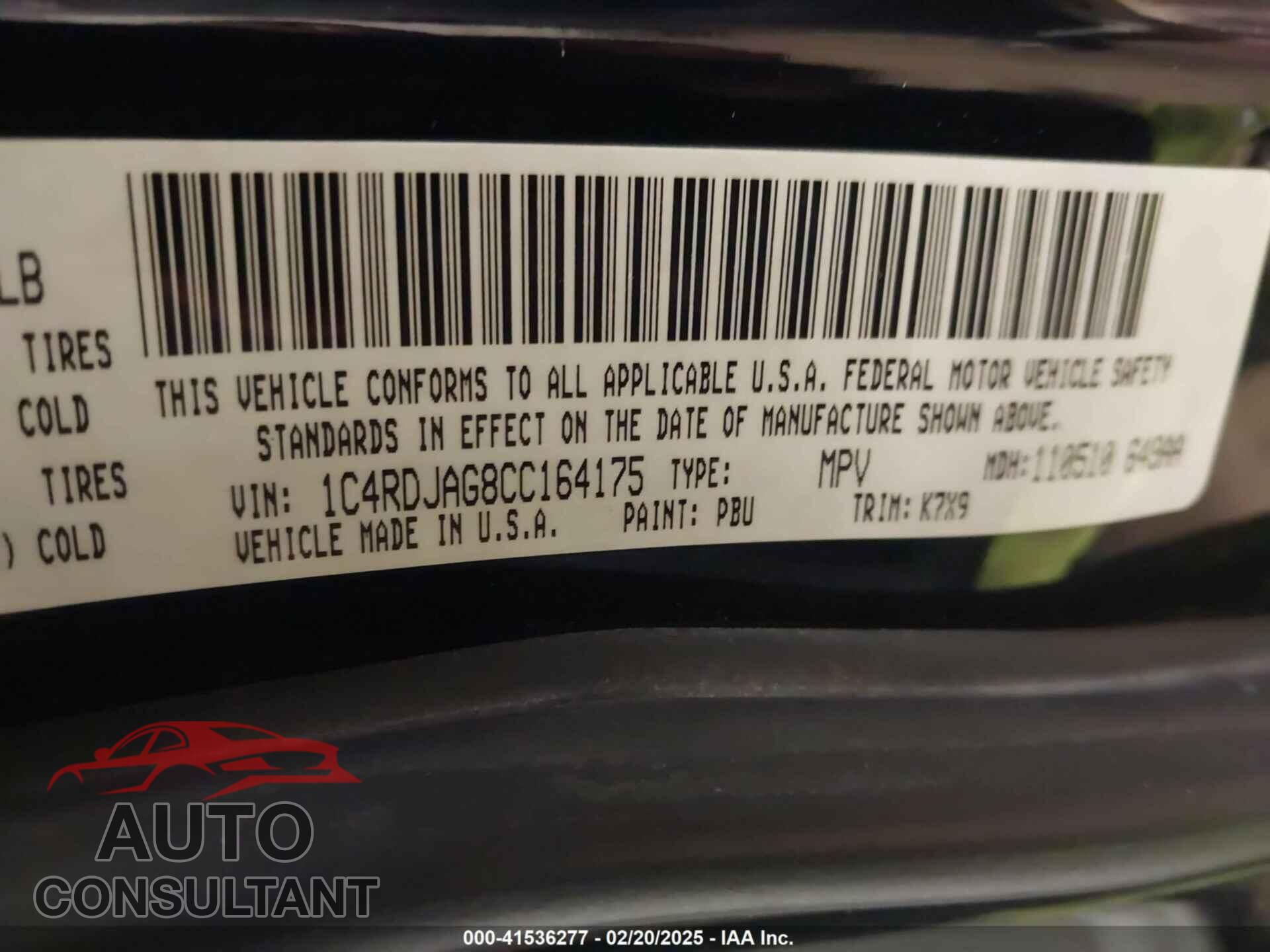 DODGE DURANGO 2012 - 1C4RDJAG8CC164175