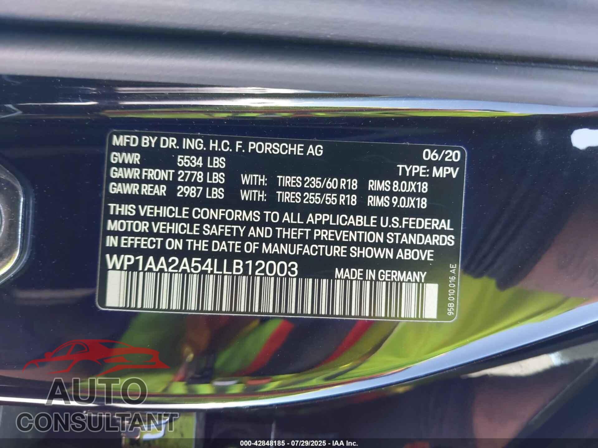 PORSCHE MACAN 2020 - WP1AA2A54LLB12003