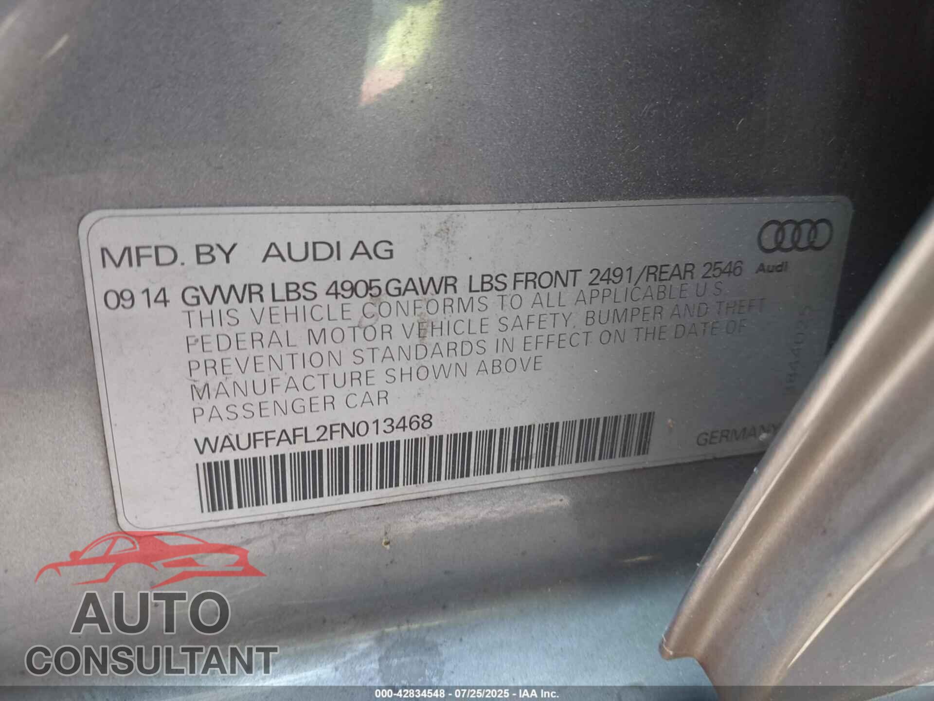 AUDI A4 2015 - WAUFFAFL2FN013468