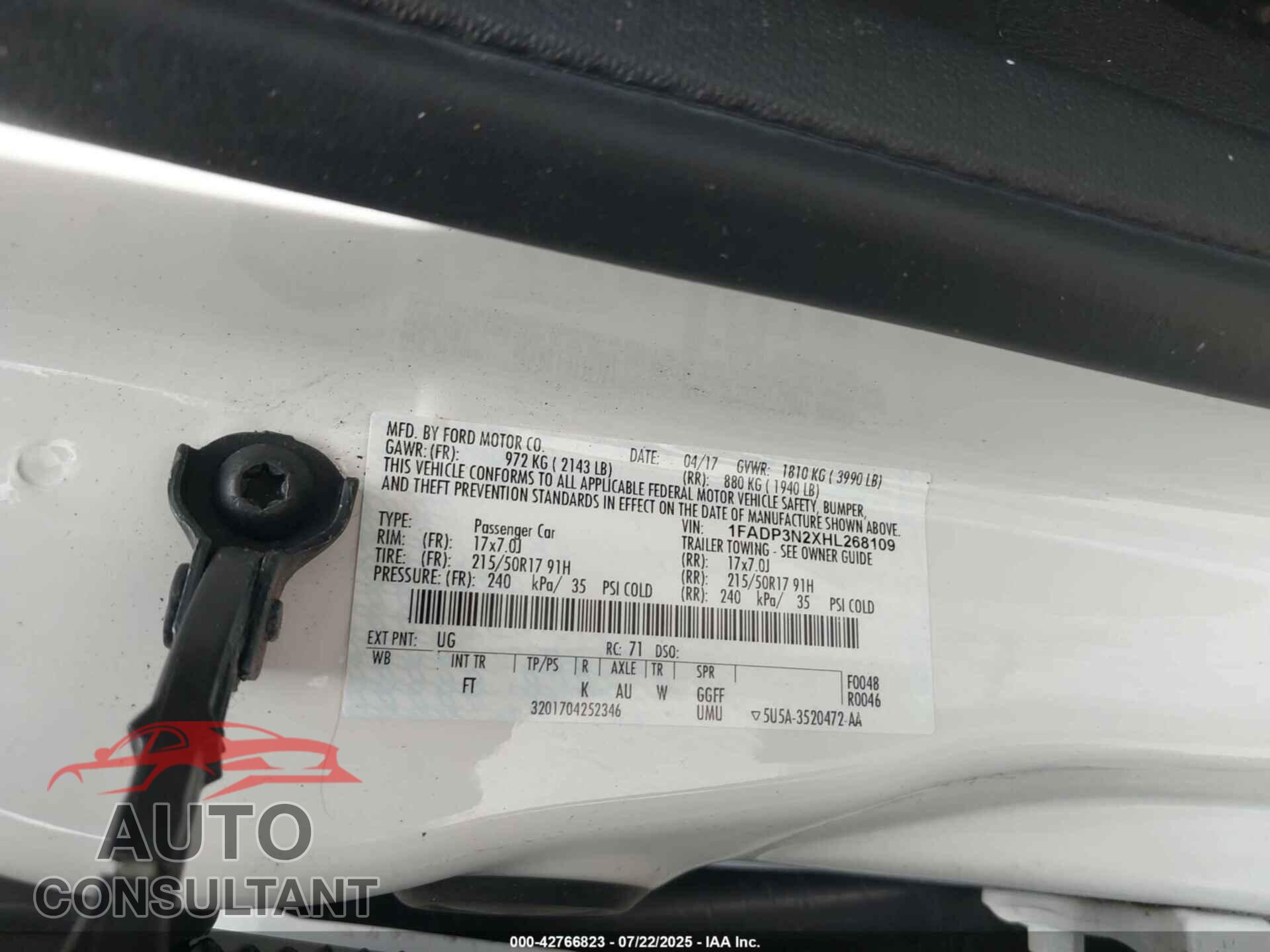 FORD FOCUS 2017 - 1FADP3N2XHL268109