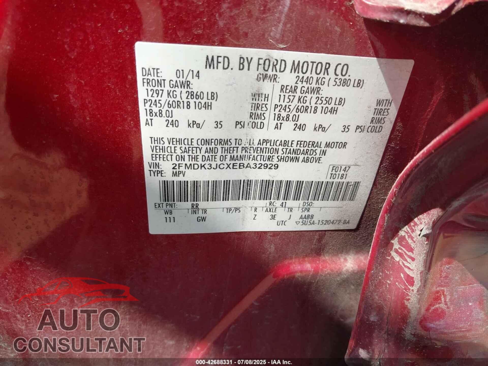 FORD EDGE 2014 - 2FMDK3JCXEBA32929