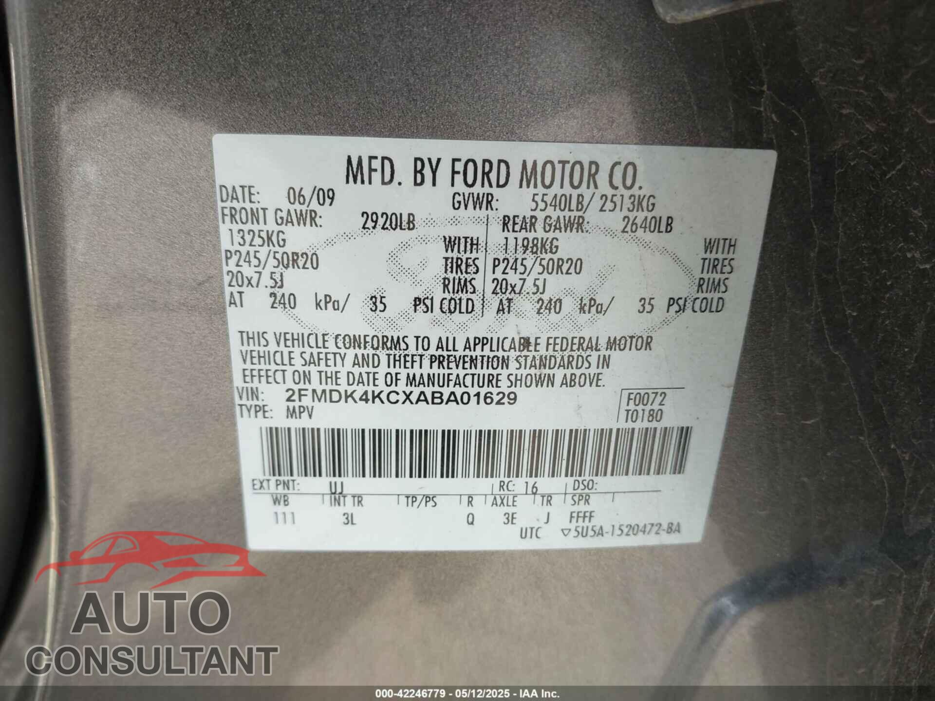 FORD EDGE 2010 - 2FMDK4KCXABA01629