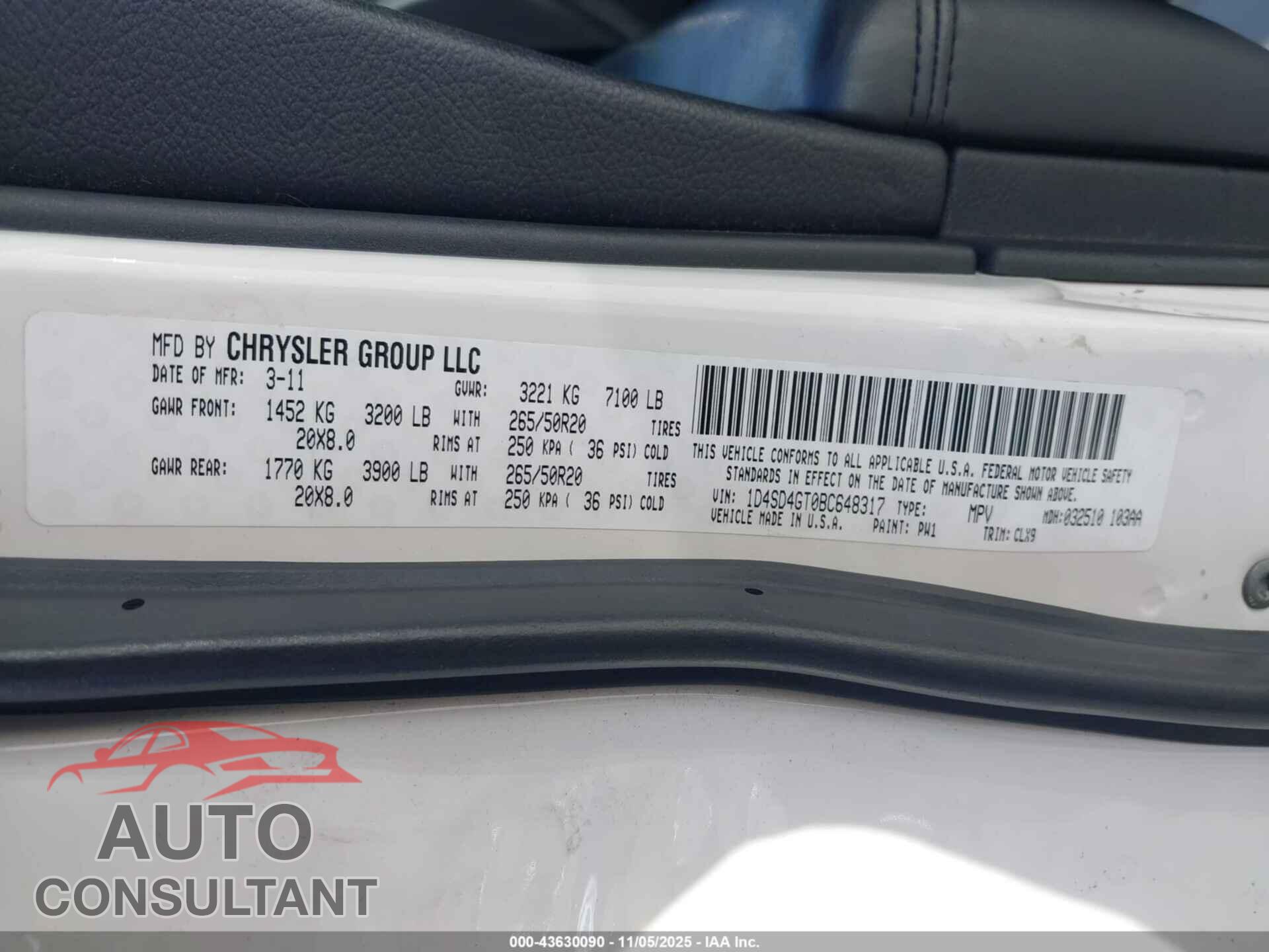 DODGE DURANGO 2011 - 1D4SD4GT0BC648317