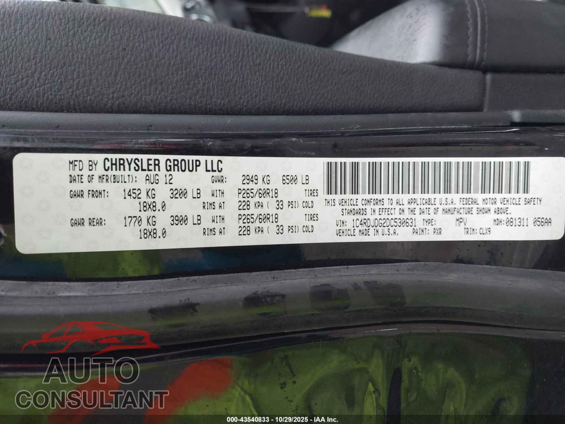DODGE DURANGO 2013 - 1C4RDJDG2DC530631