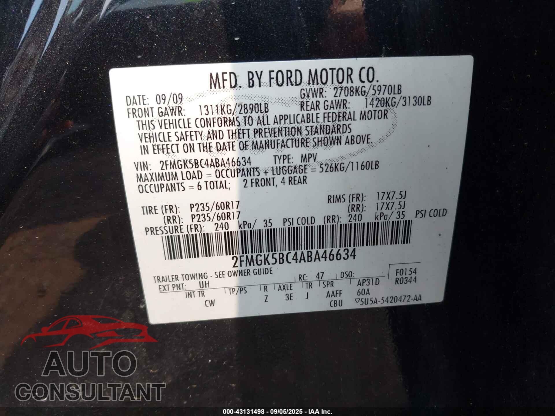 FORD FLEX 2010 - 2FMGK5BC4ABA46634