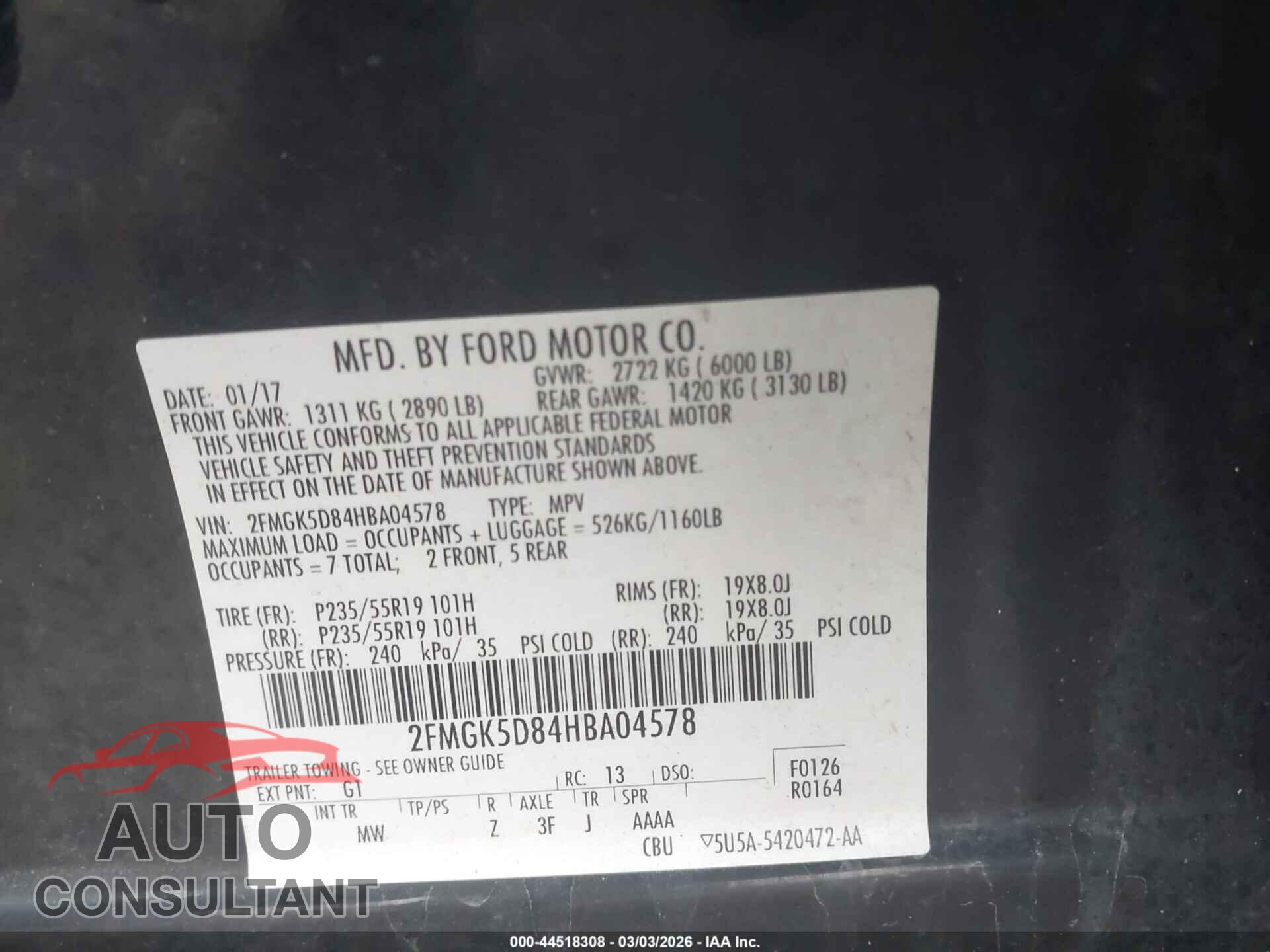 FORD FLEX 2017 - 2FMGK5D84HBA04578