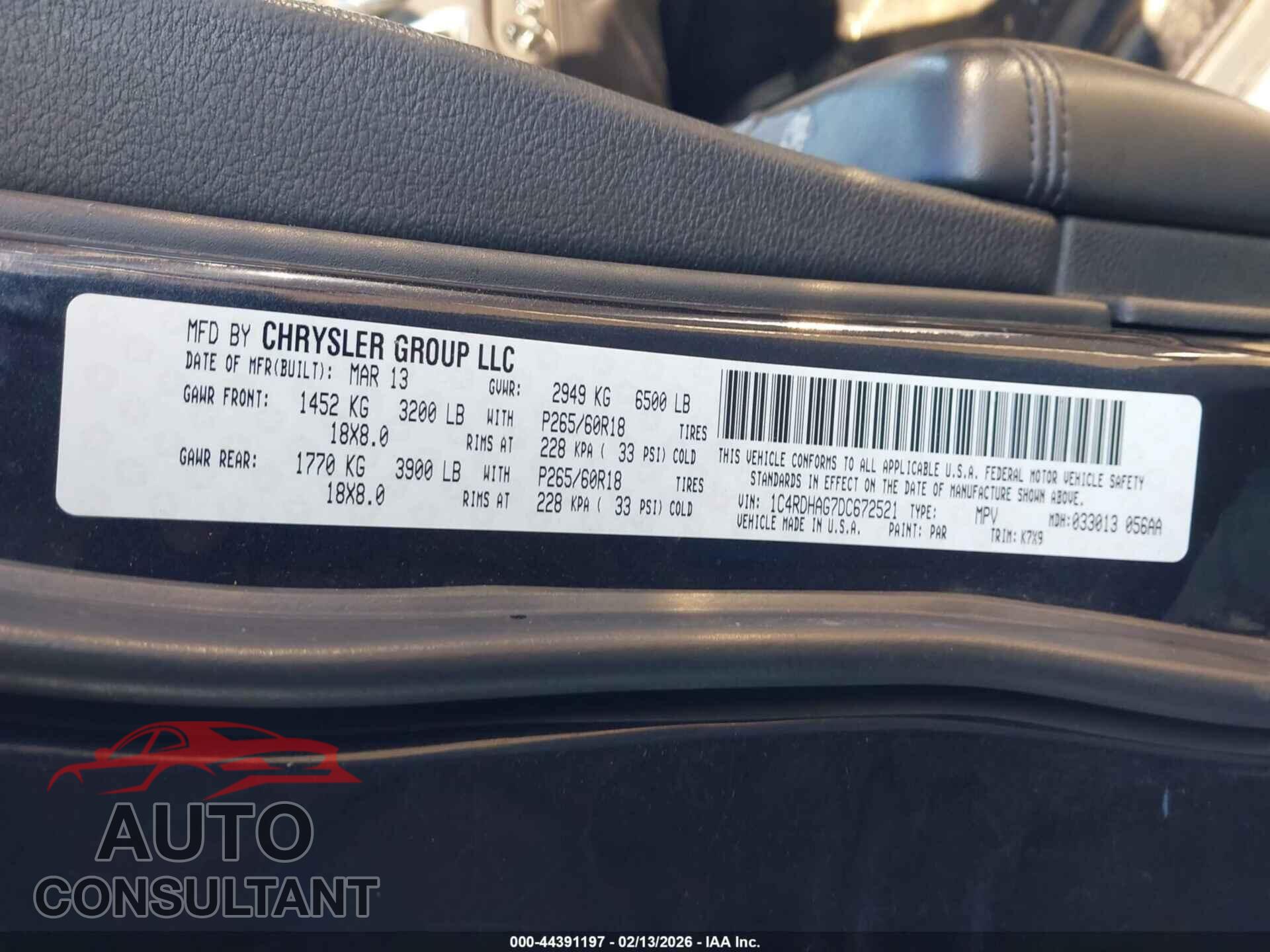 DODGE DURANGO 2013 - 1C4RDHAG7DC672521