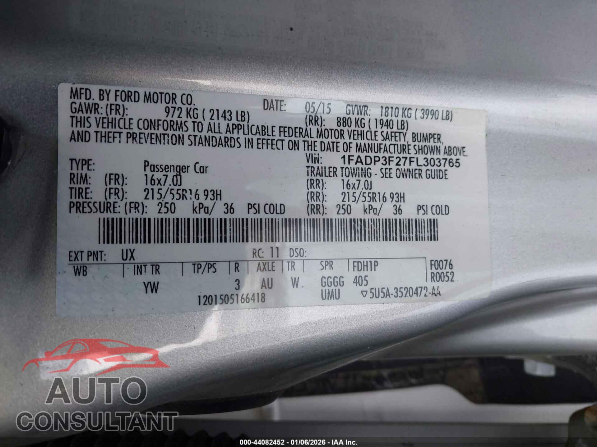 FORD FOCUS 2015 - 1FADP3F27FL303765
