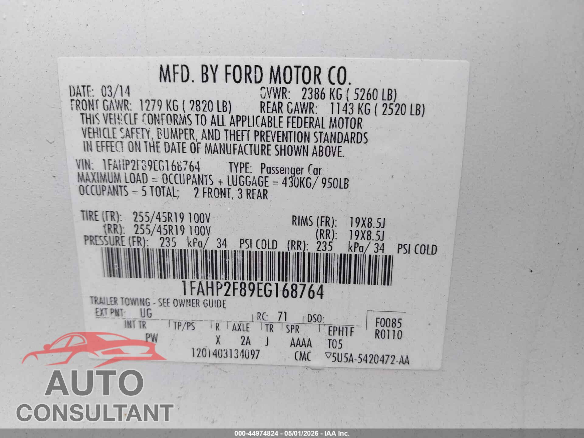 FORD TAURUS 2014 - 1FAHP2F89EG168764