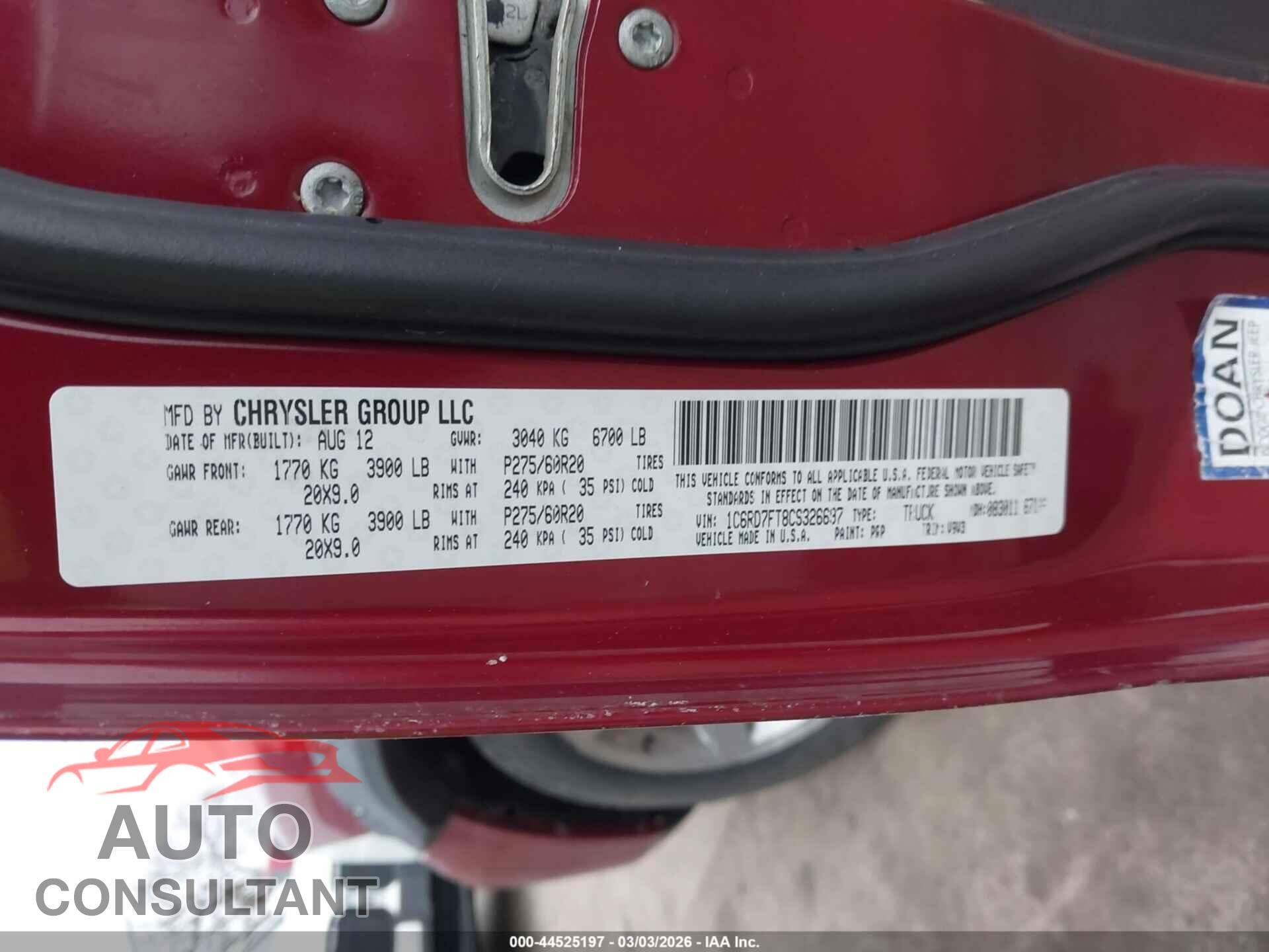 DODGE RAM 1500 2012 - 1C6RD7FT8CS326697
