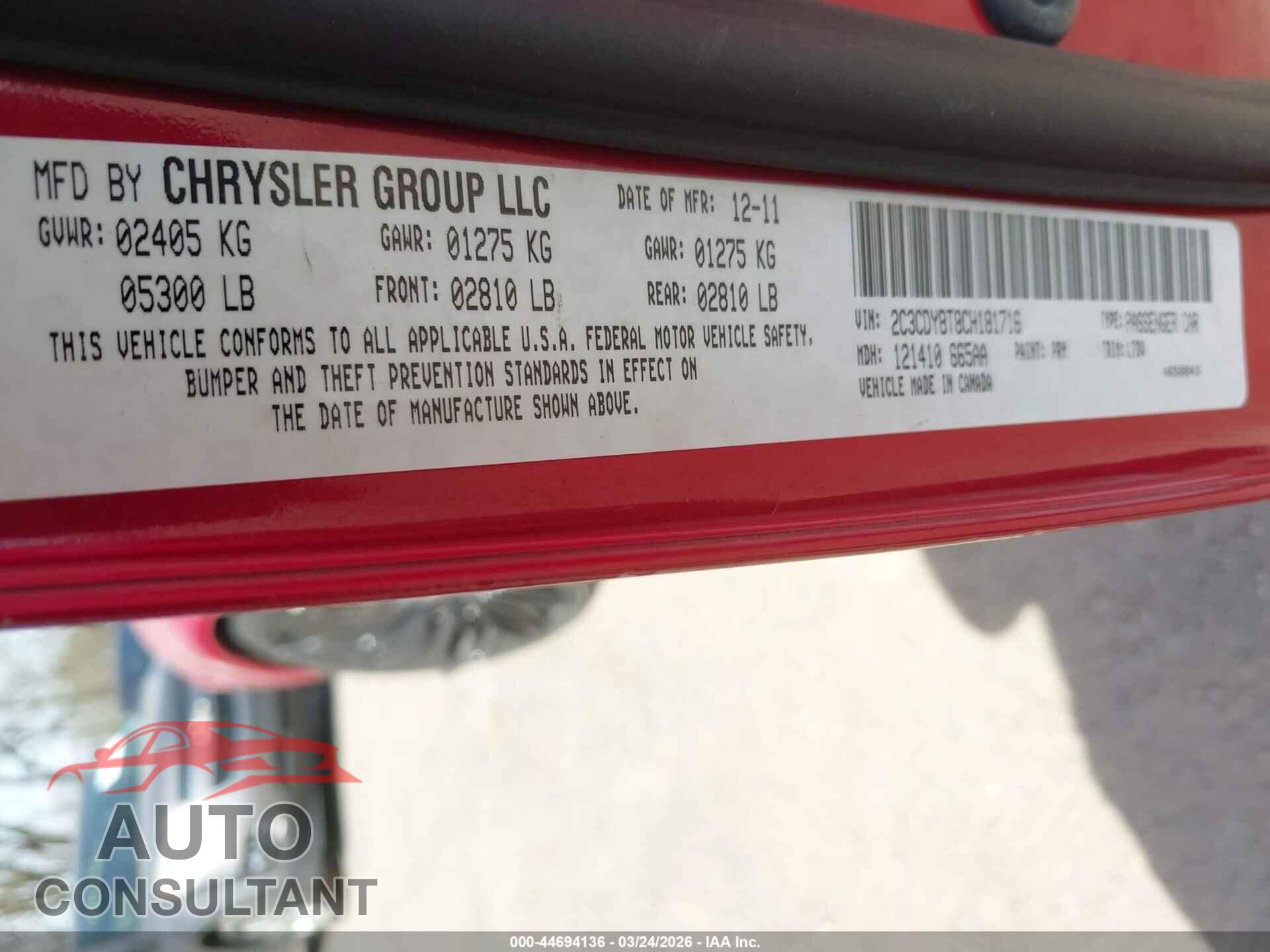 DODGE CHALLENGER 2012 - 2C3CDYBT8CH181716