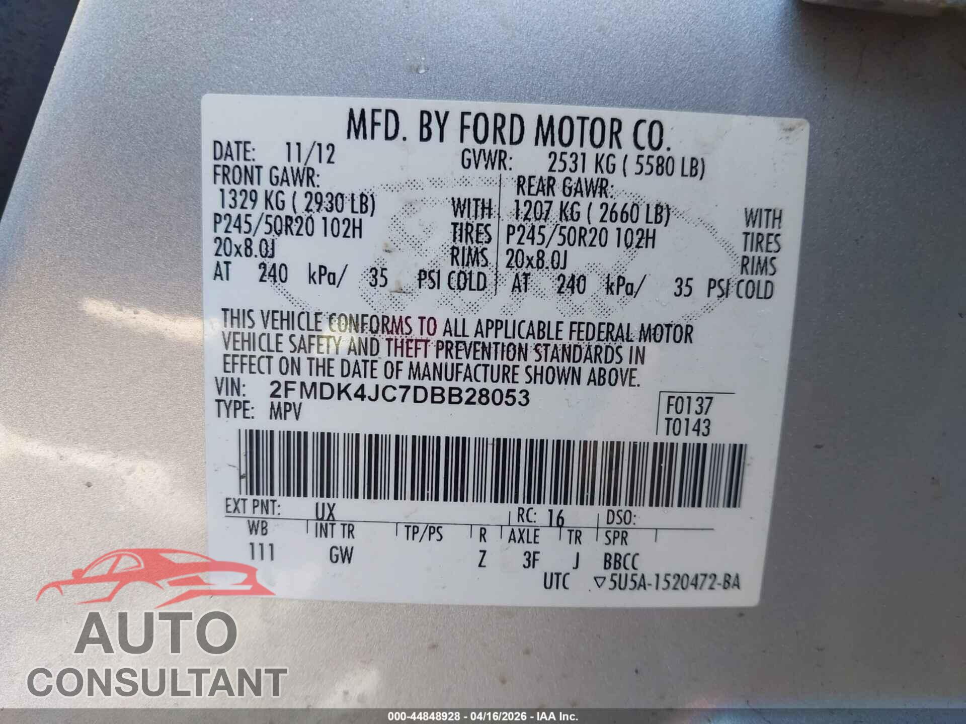 FORD EDGE 2013 - 2FMDK4JC7DBB28053