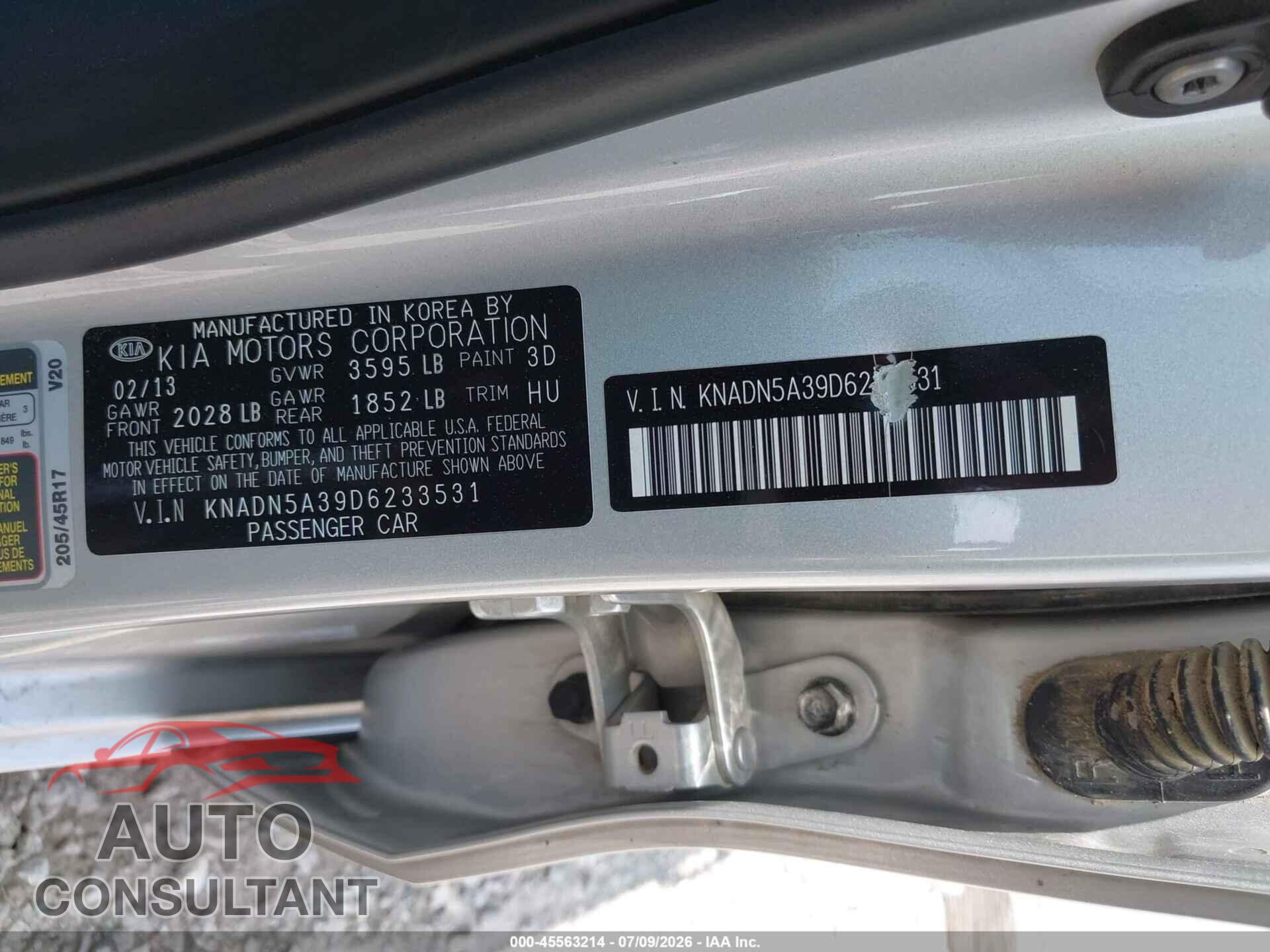 KIA RIO 2013 - KNADN5A39D6233531