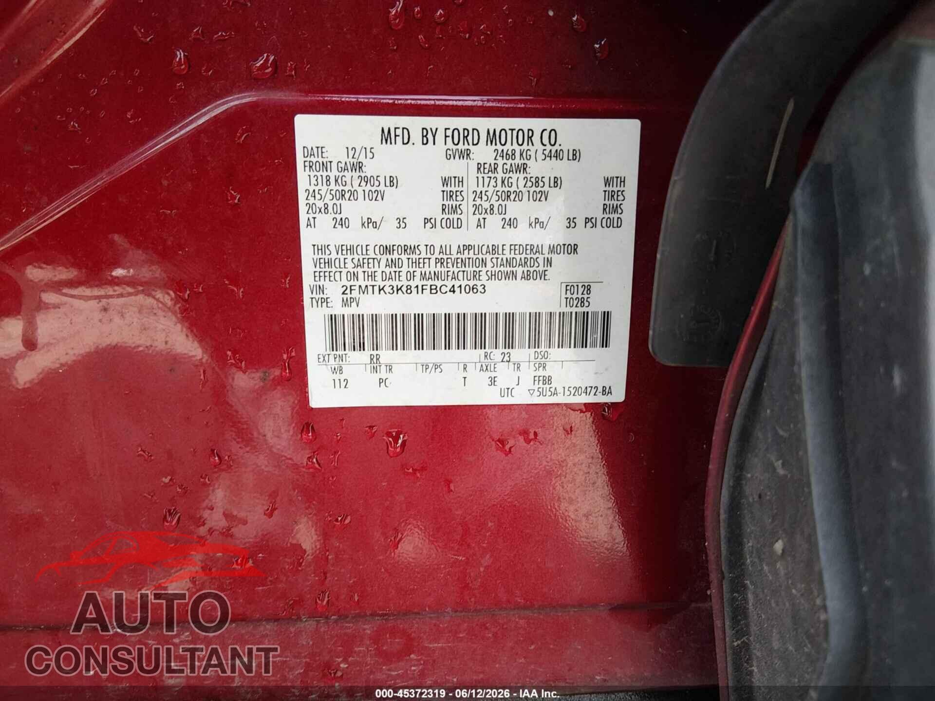 FORD EDGE 2015 - 2FMTK3K81FBC41063