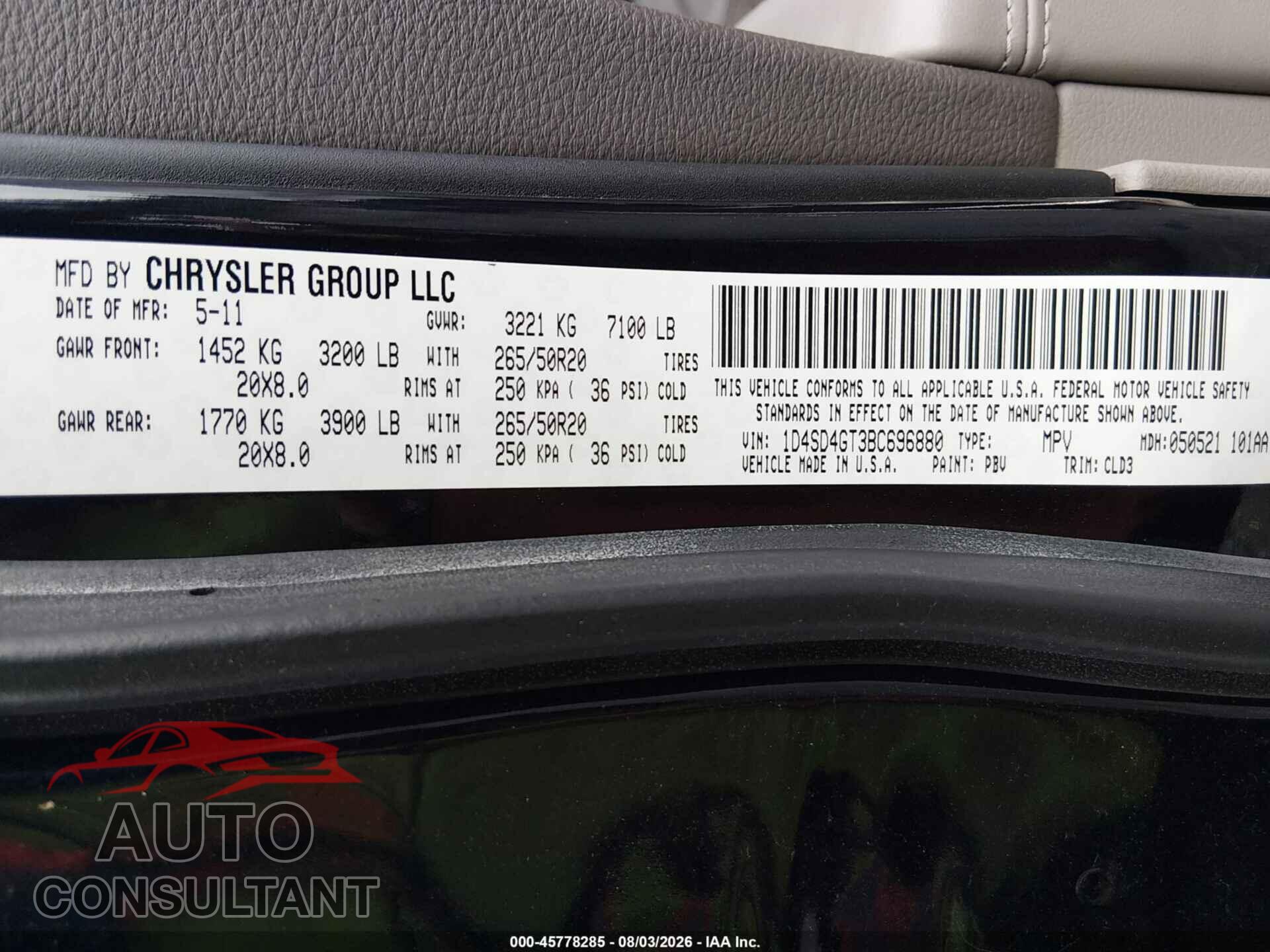 DODGE DURANGO 2011 - 1D4SD4GT3BC696880