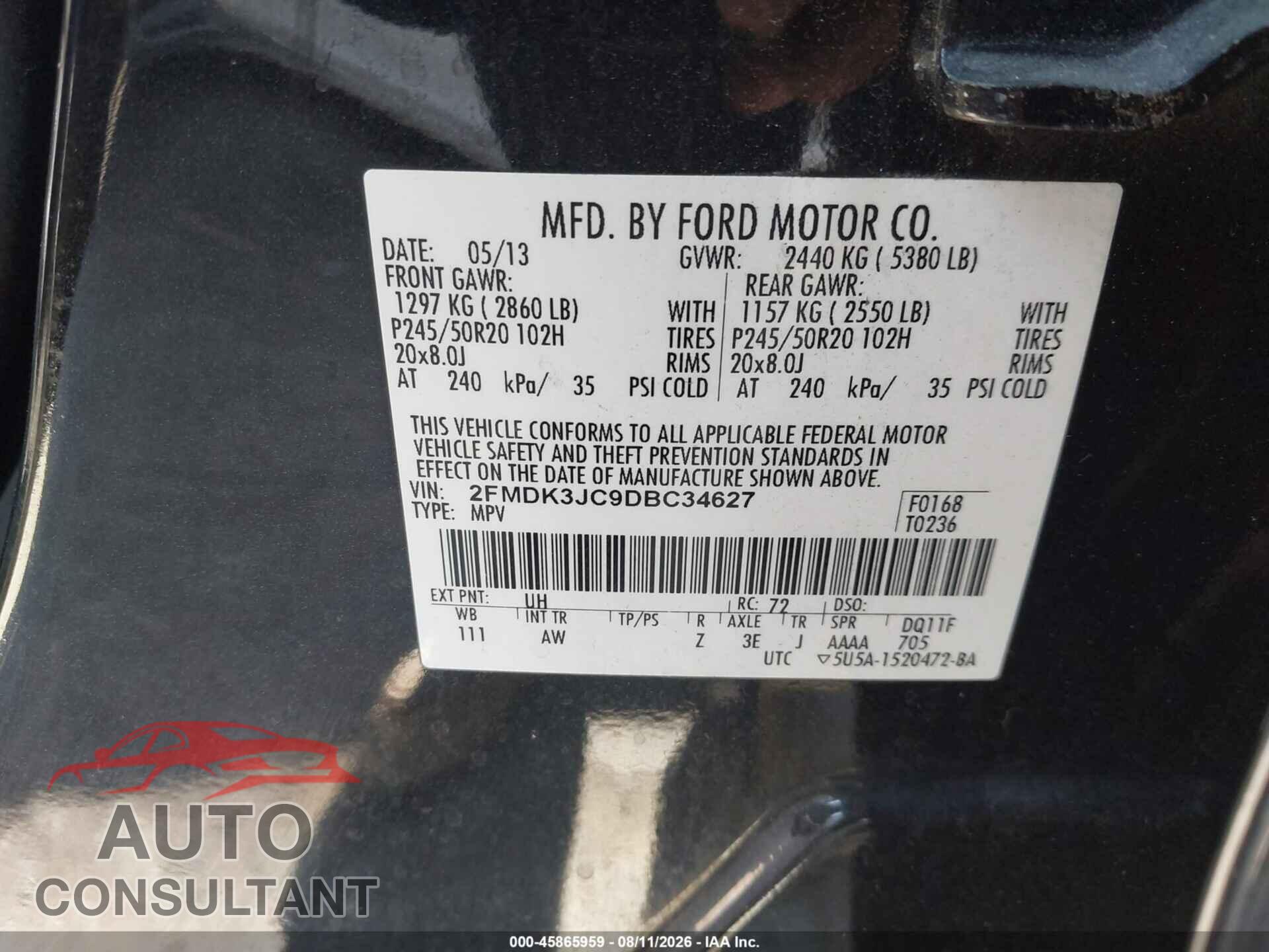FORD EDGE 2013 - 2FMDK3JC9DBC34627