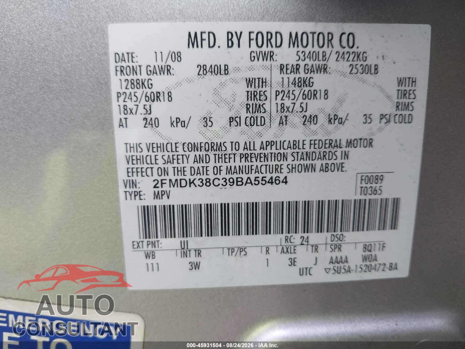 FORD EDGE 2009 - 2FMDK38C39BA55464