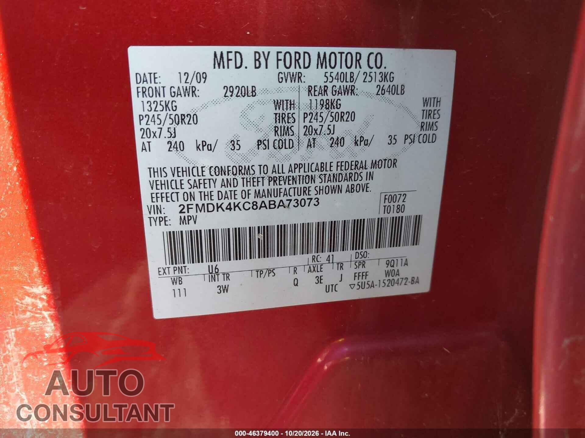 FORD EDGE 2010 - 2FMDK4KC8ABA73073