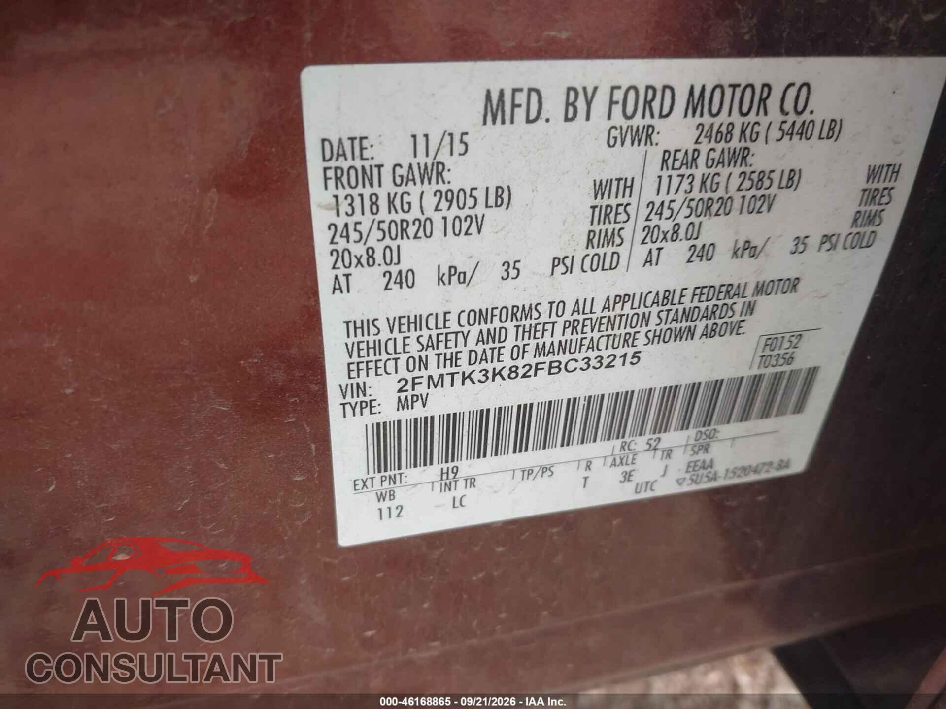FORD EDGE 2015 - 2FMTK3K82FBC33215