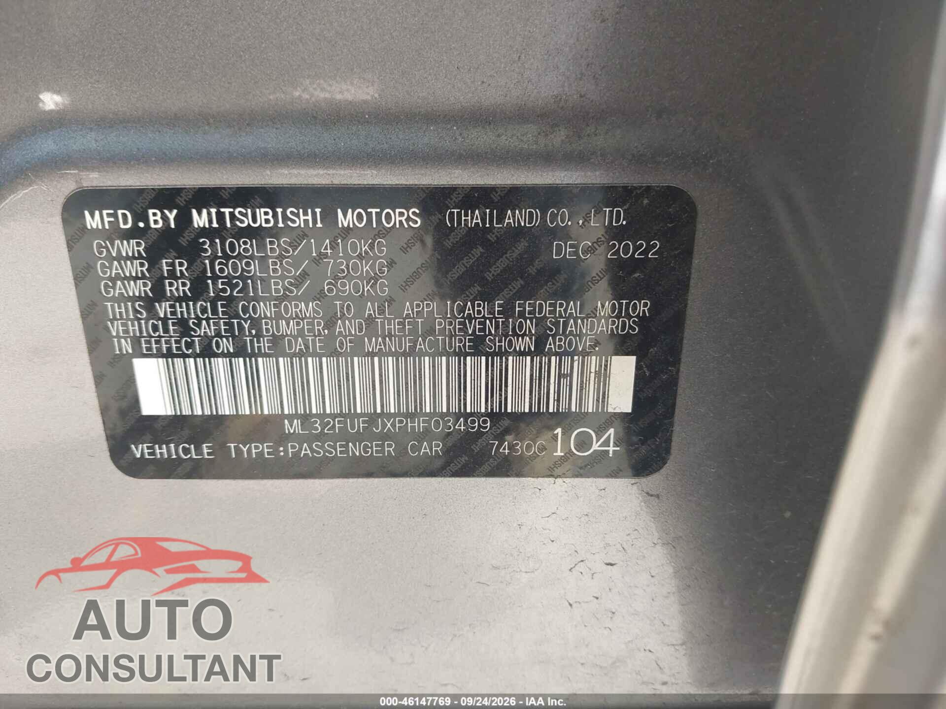 MITSUBISHI MIRAGE G4 2023 - ML32FUFJXPHF03499