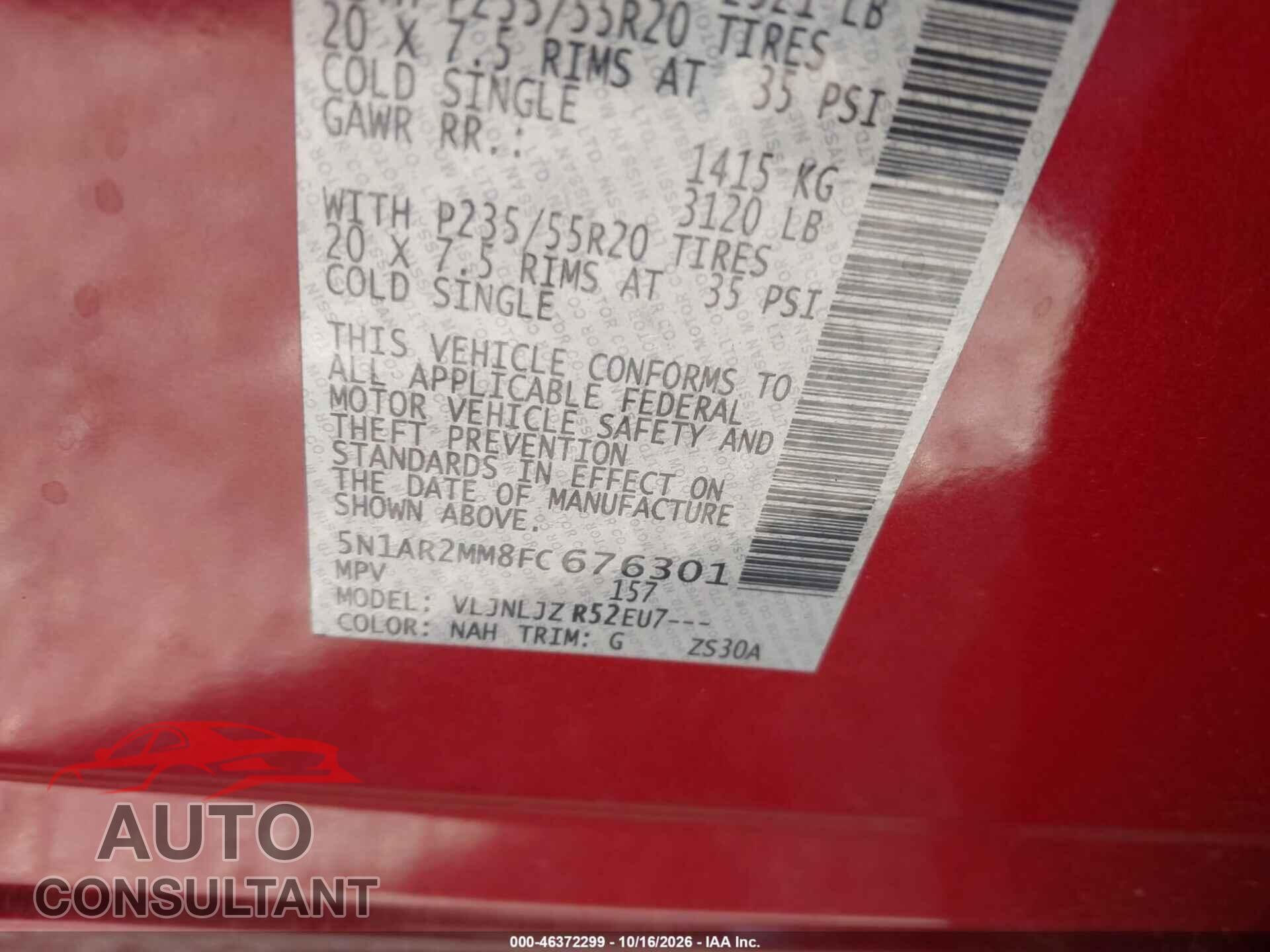 NISSAN PATHFINDER 2015 - 5N1AR2MM8FC676301