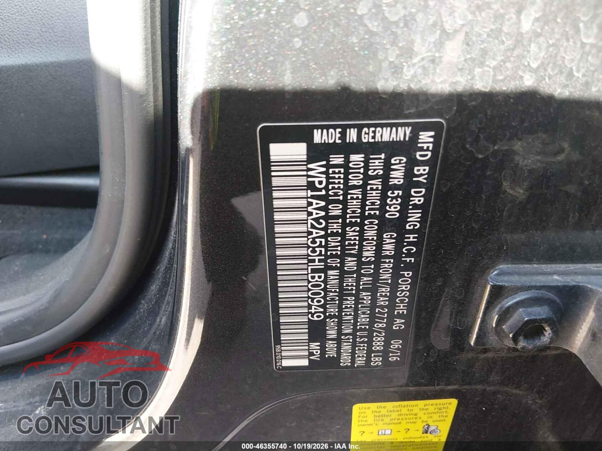 PORSCHE MACAN 2017 - WP1AA2A55HLB00949