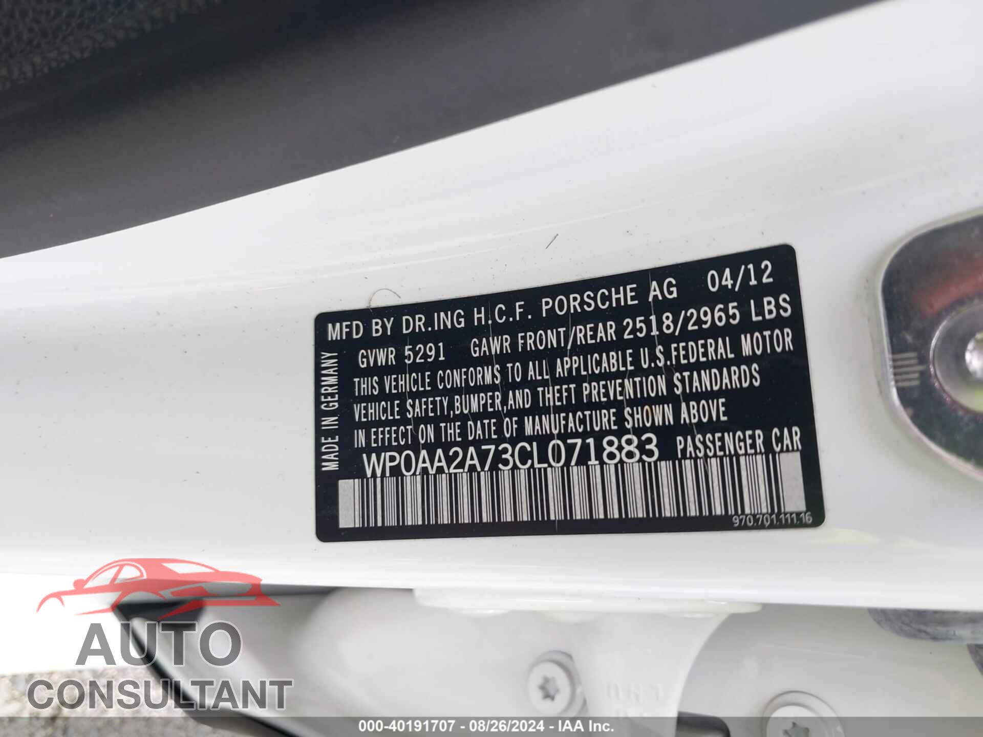 PORSCHE PANAMERA 2012 - WP0AA2A73CL071883