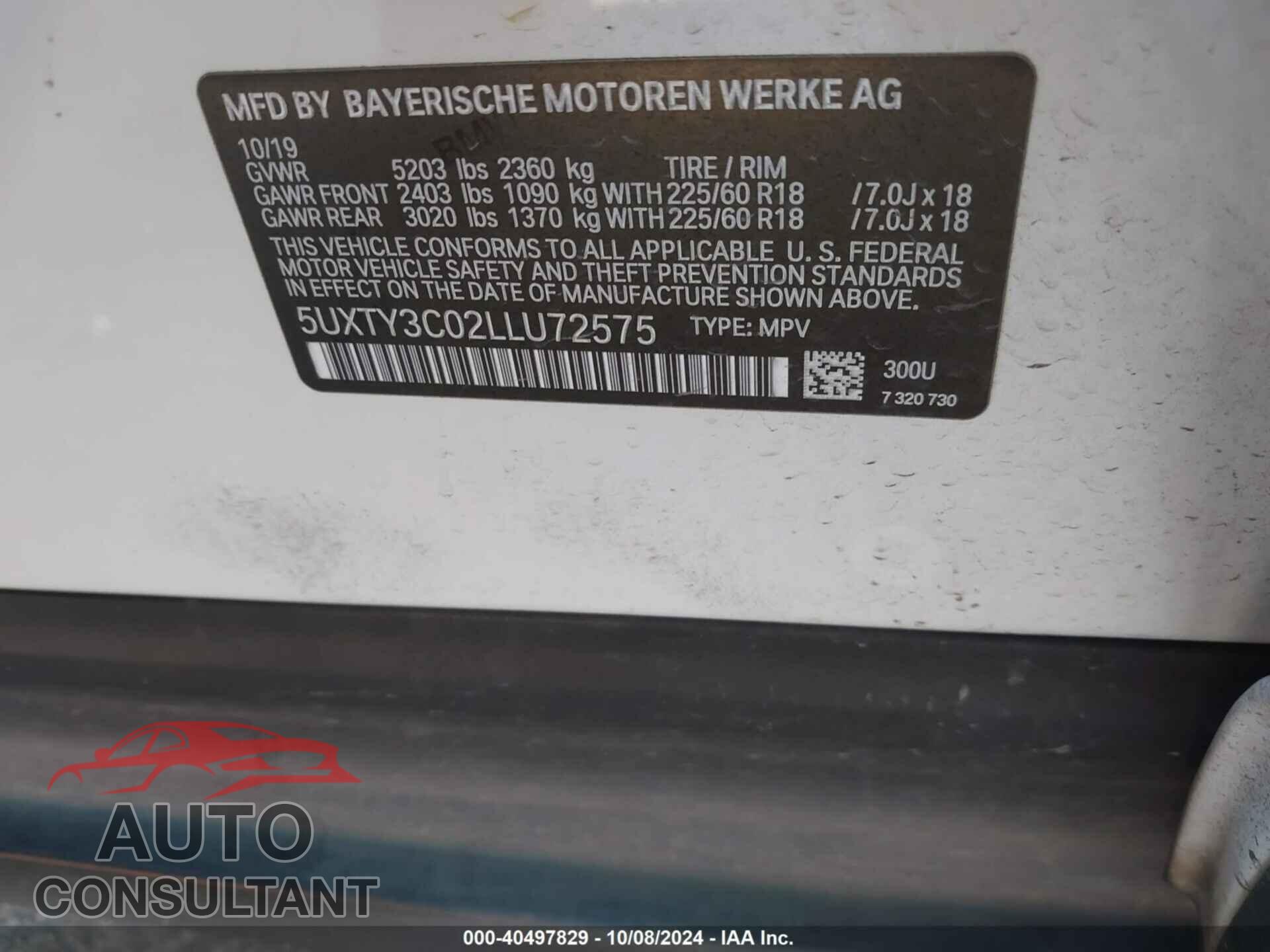 BMW X3 2020 - 5UXTY3C02LLU72575