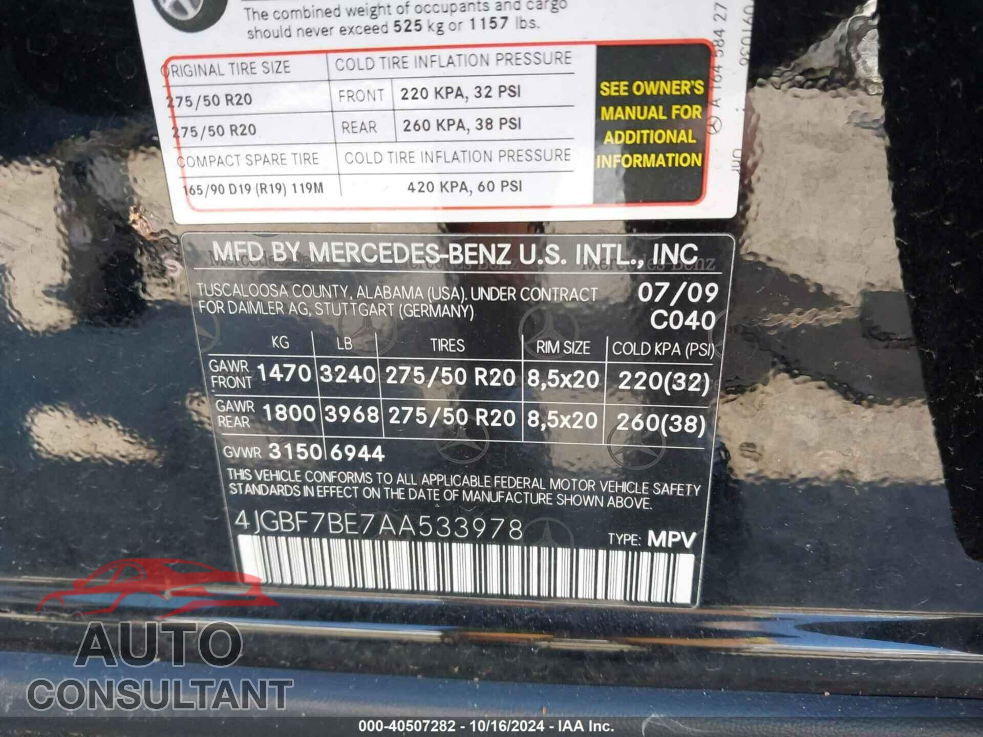 MERCEDES-BENZ GL 450 2010 - 4JGBF7BE7AA533978