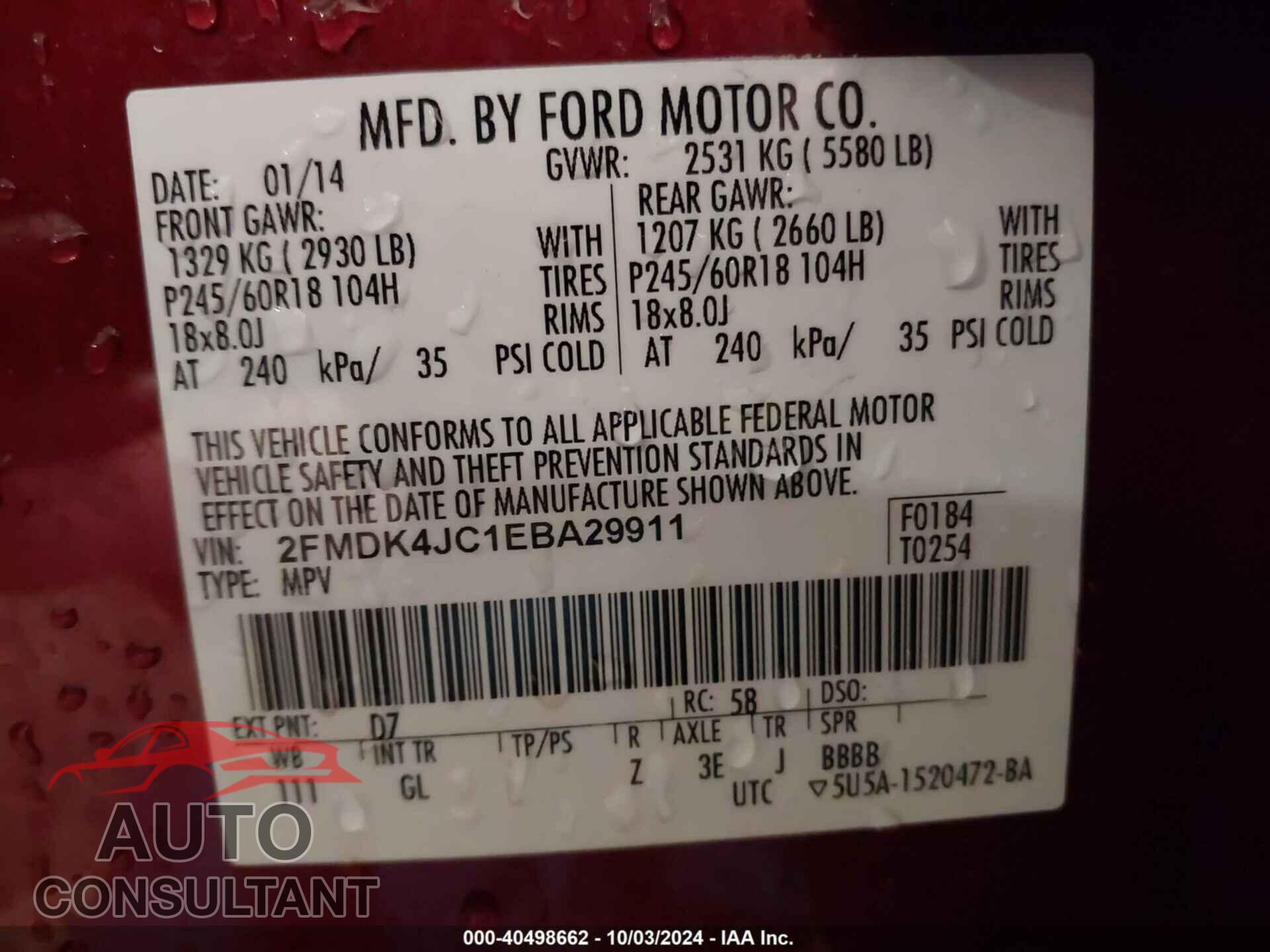 FORD EDGE 2014 - 2FMDK4JC1EBA29911