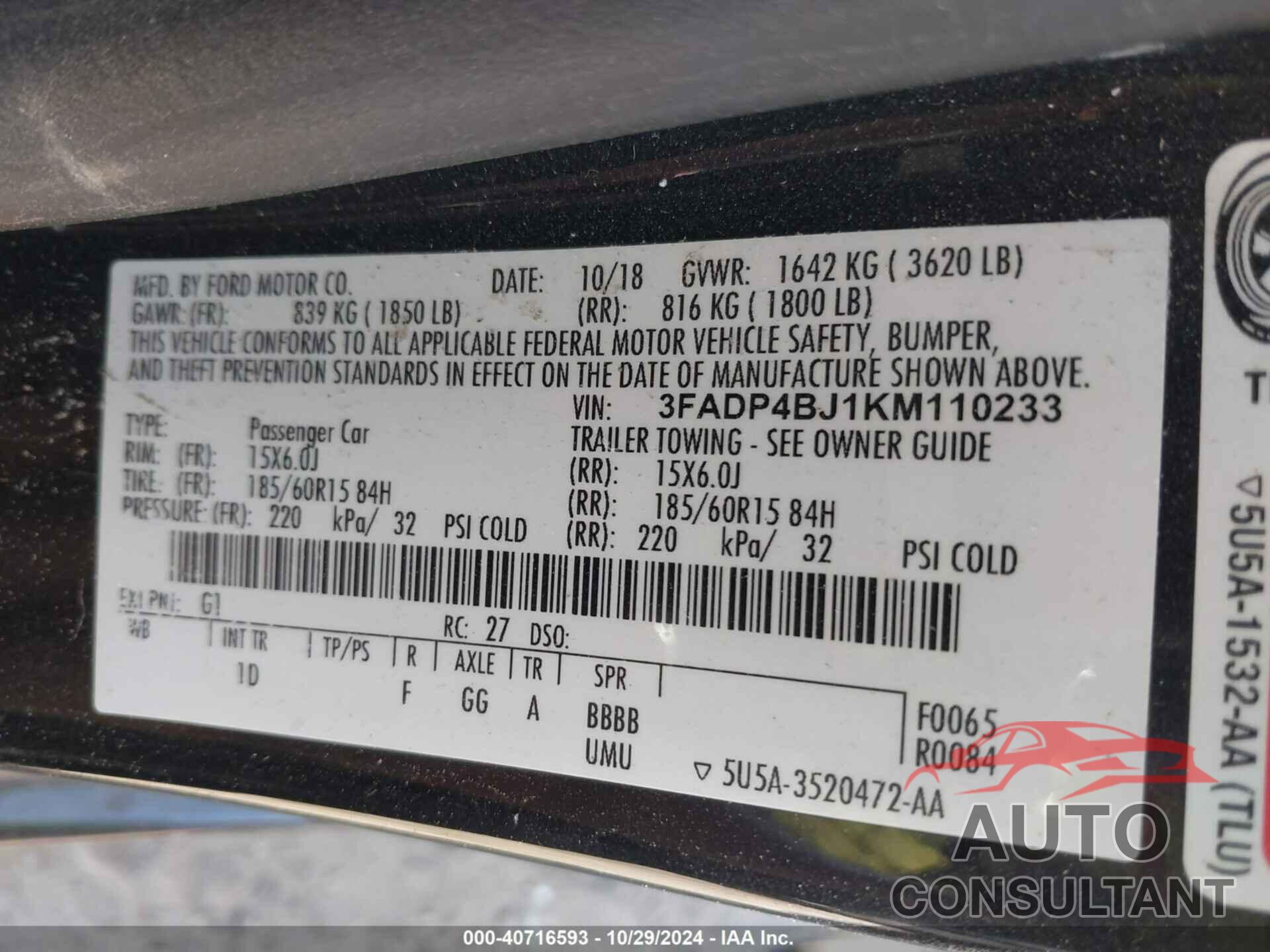 FORD FIESTA 2019 - 3FADP4BJ1KM110233