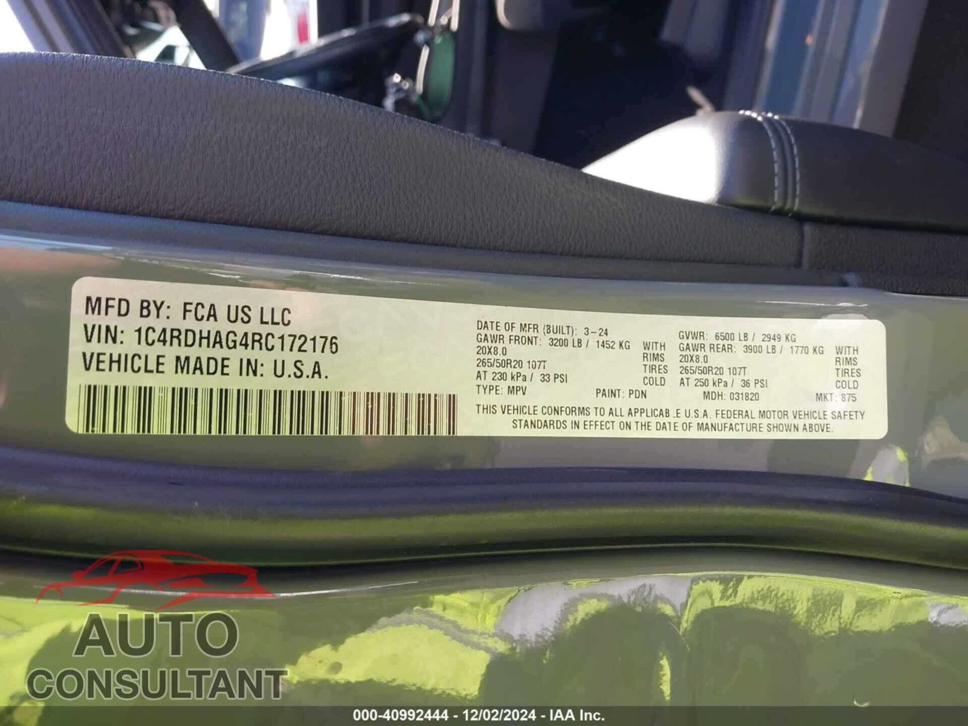 DODGE DURANGO 2024 - 1C4RDHAG4RC172176
