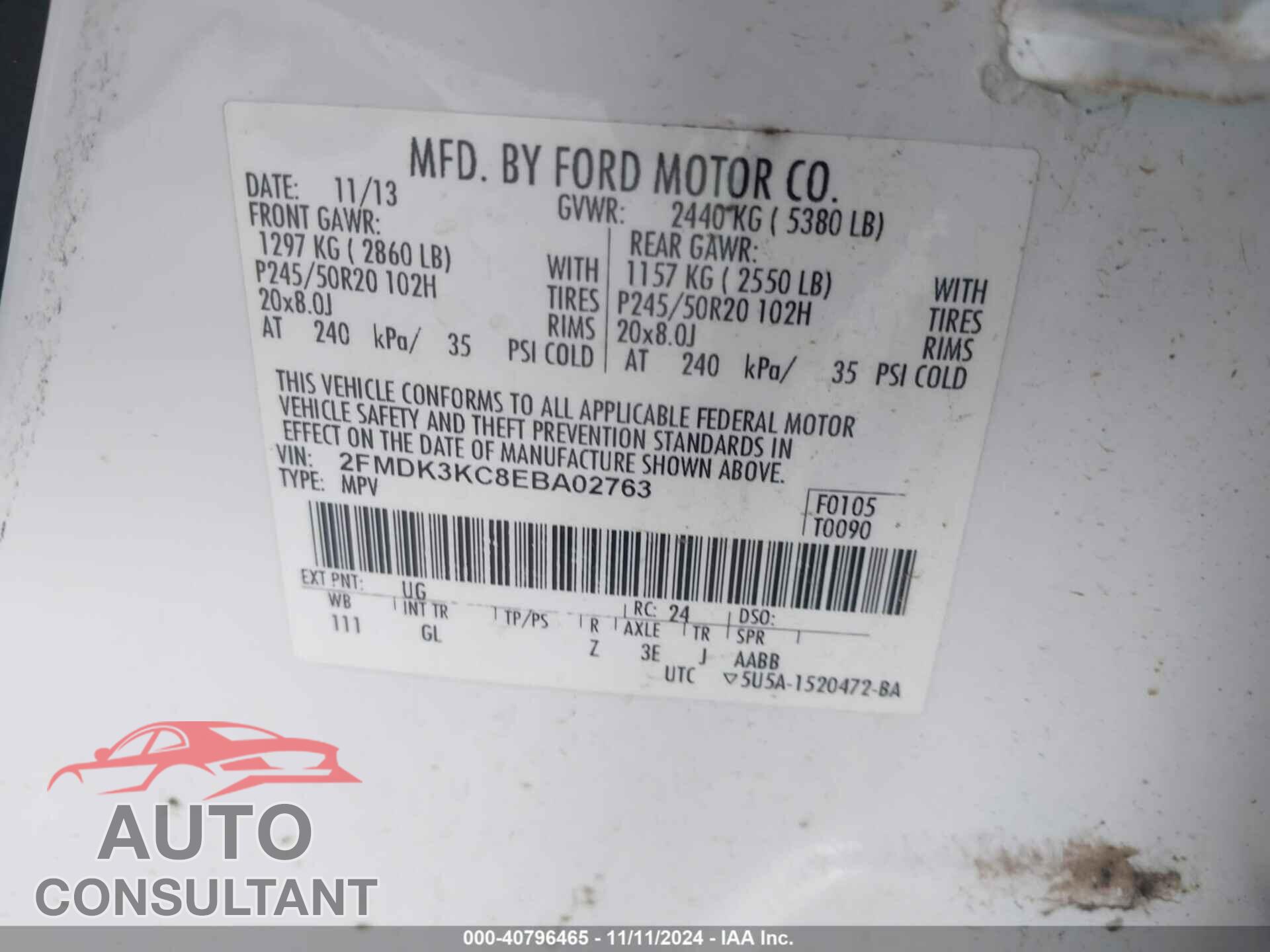 FORD EDGE 2014 - 2FMDK3KC8EBA02763