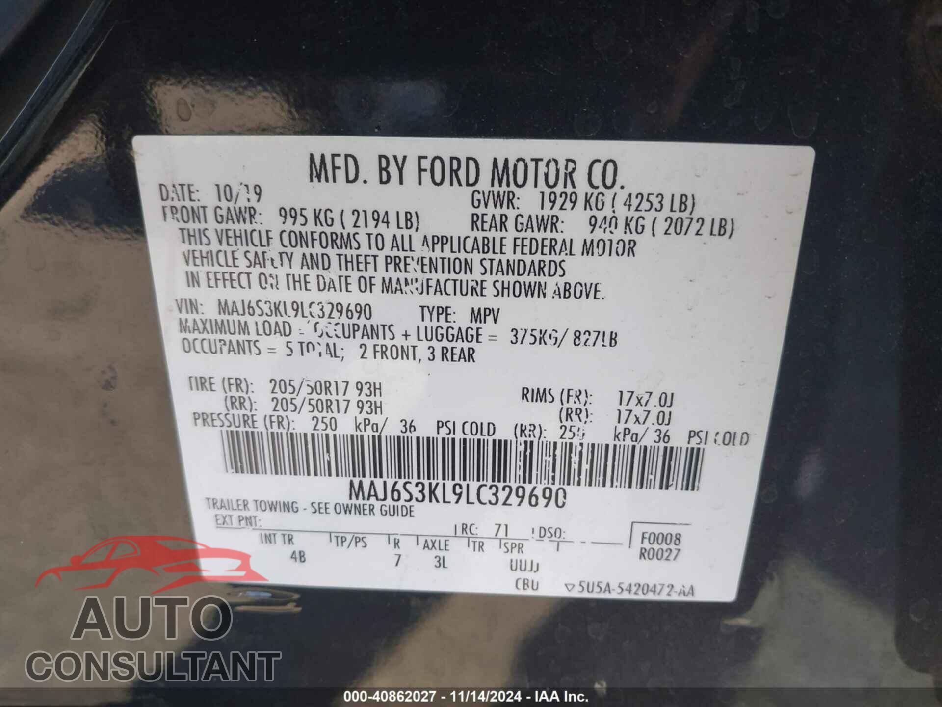 FORD ECOSPORT 2020 - MAJ6S3KL9LC329690