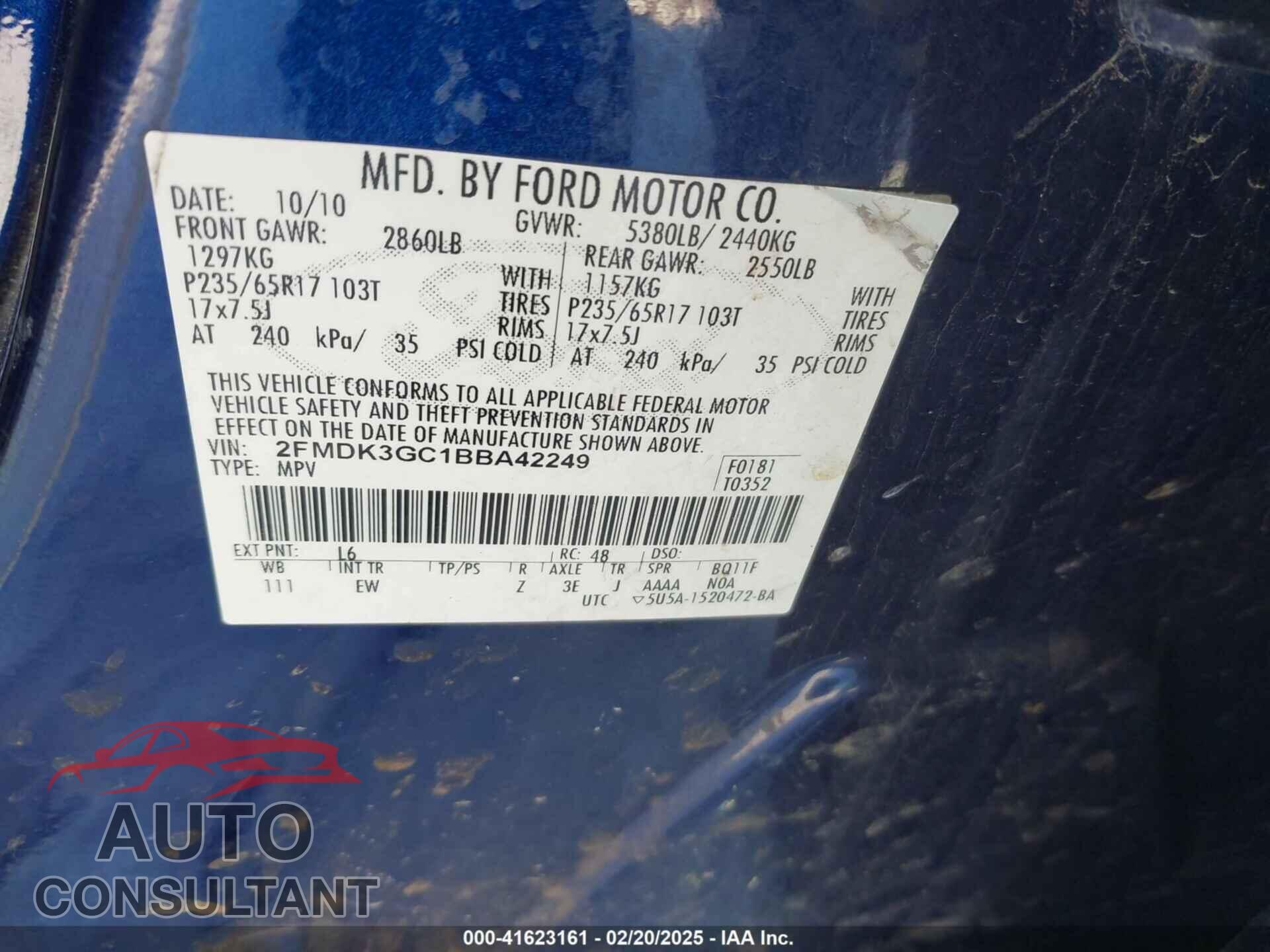 FORD EDGE 2011 - 2FMDK3GC1BBA42249