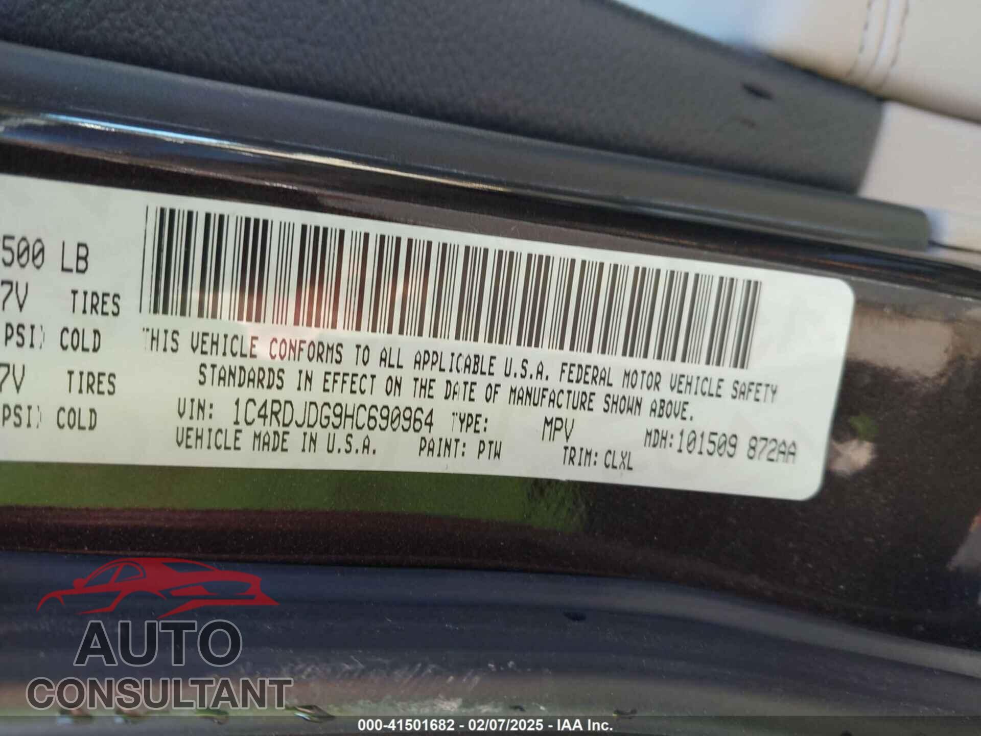 DODGE DURANGO 2017 - 1C4RDJDG9HC690964