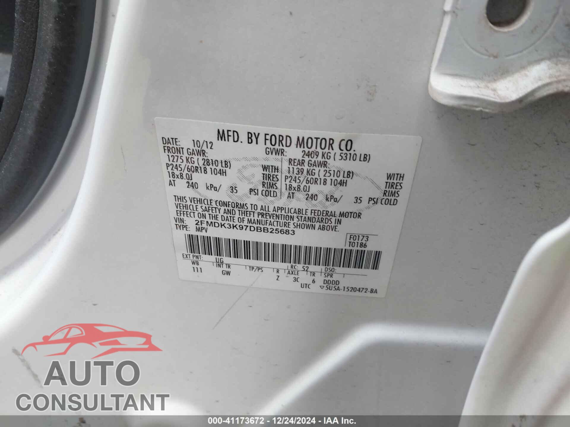 FORD EDGE 2013 - 2FMDK3K97DBB25683