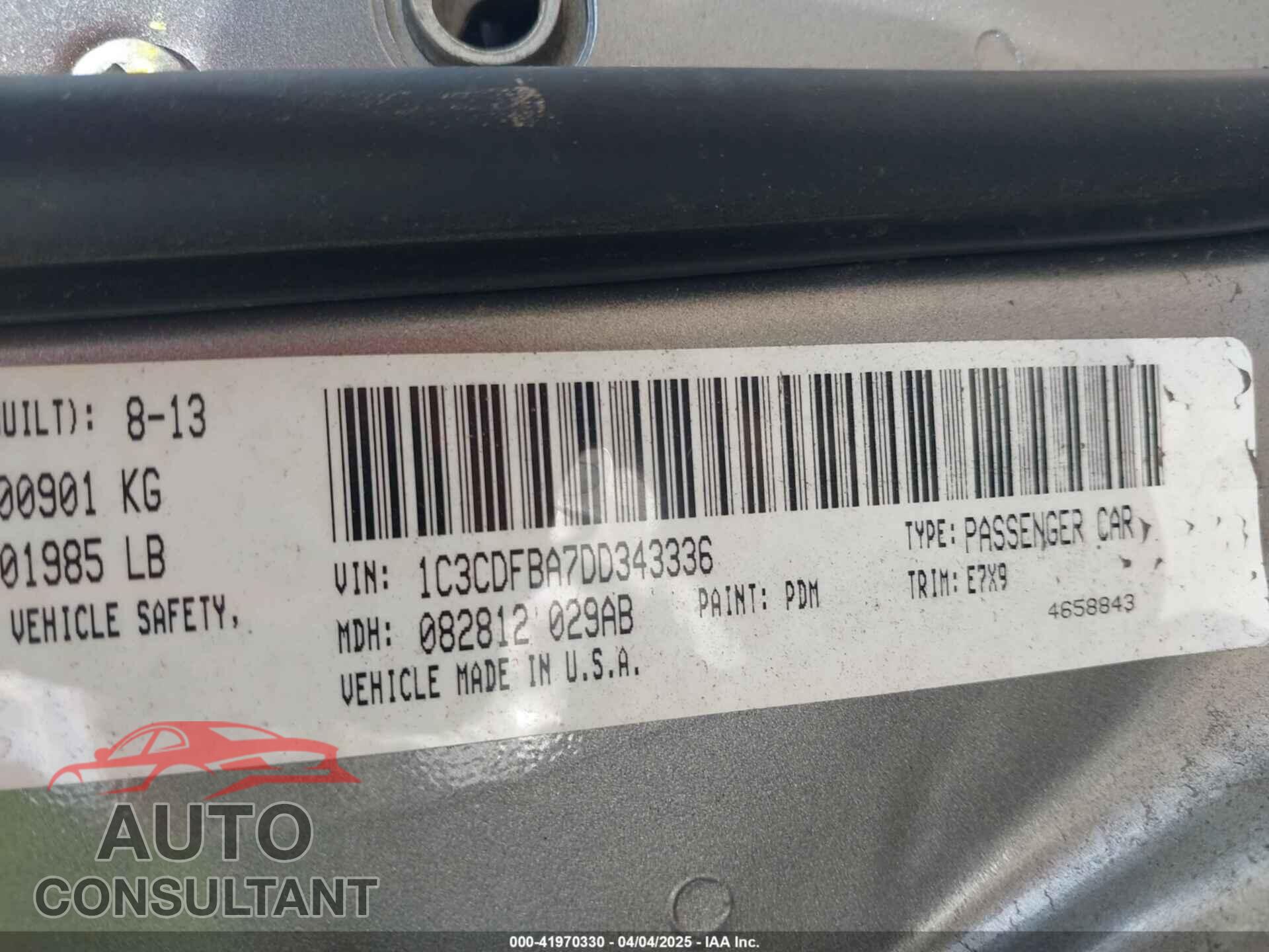 DODGE DART 2013 - 1C3CDFBA7DD343336
