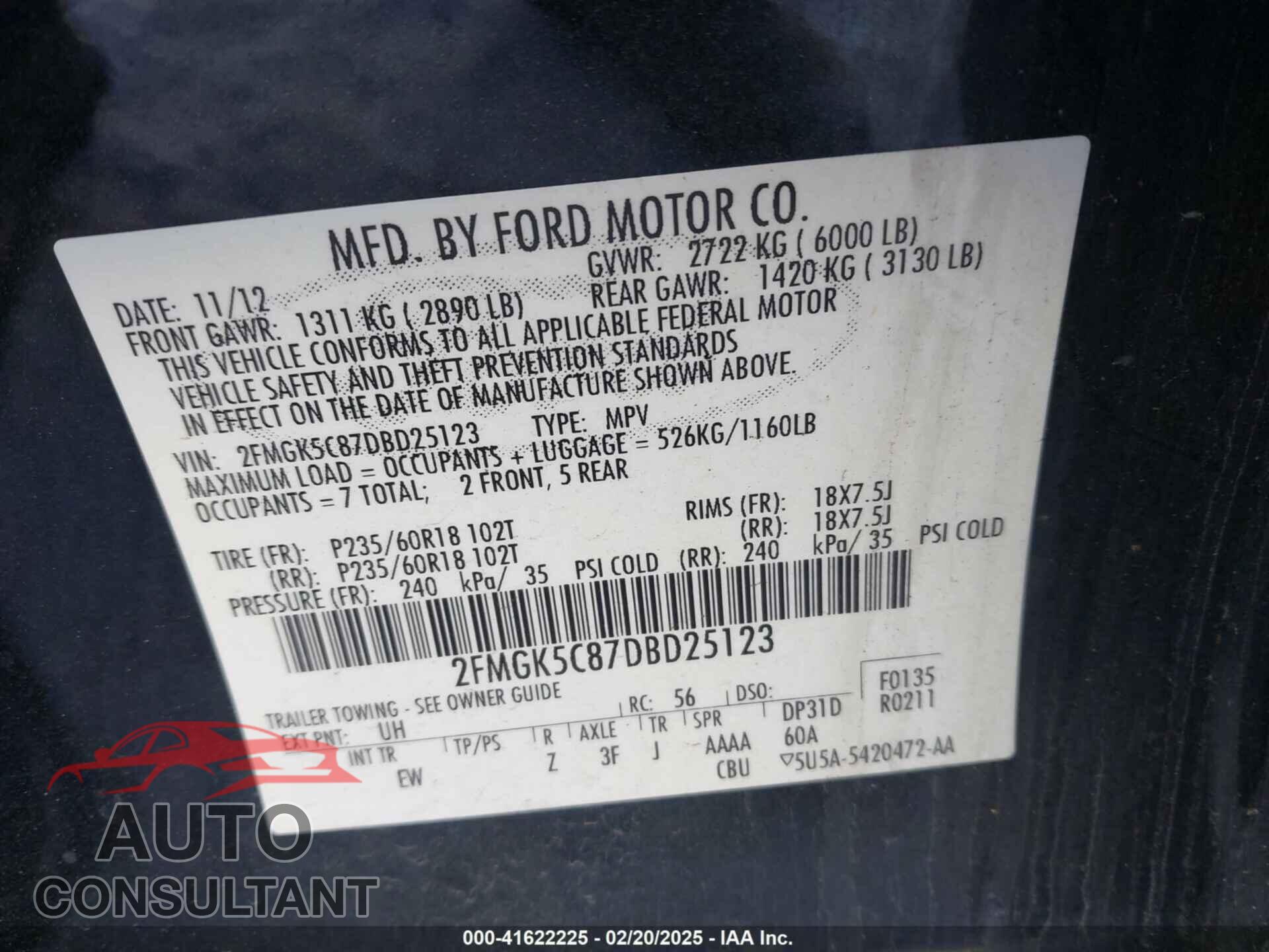 FORD FLEX 2013 - 2FMGK5C87DBD25123