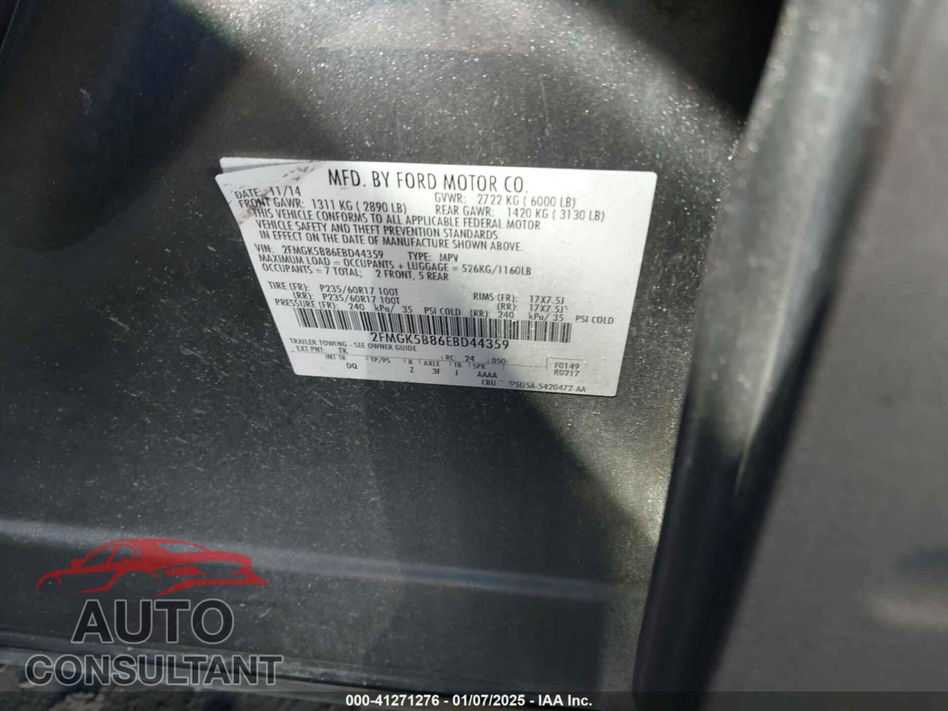 FORD FLEX 2014 - 2FMGK5B86EBD44359