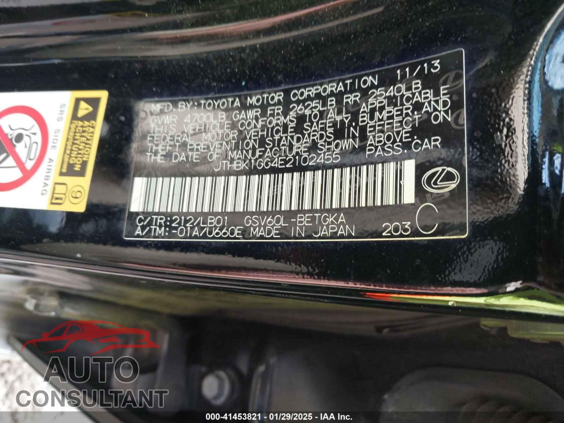 LEXUS ES 350 2014 - JTHBK1GG4E2102455