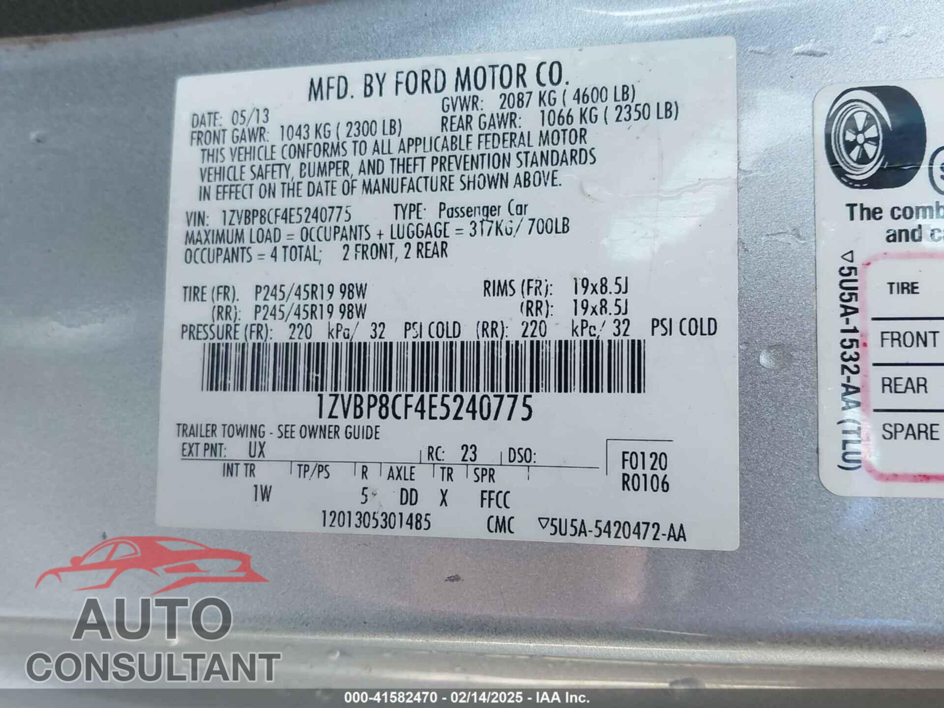 FORD MUSTANG 2014 - 1ZVBP8CF4E5240775