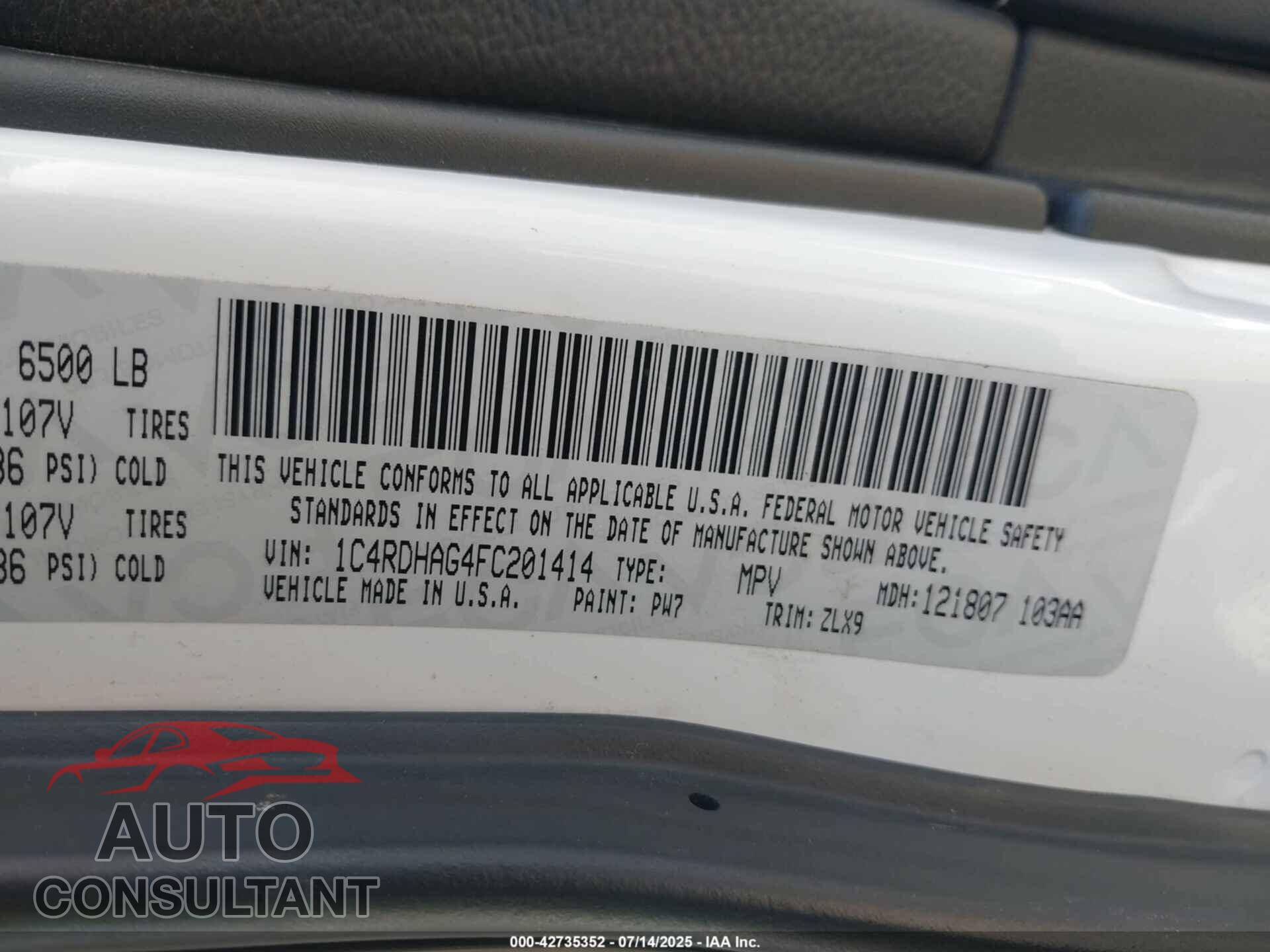 DODGE DURANGO 2015 - 1C4RDHAG4FC201414