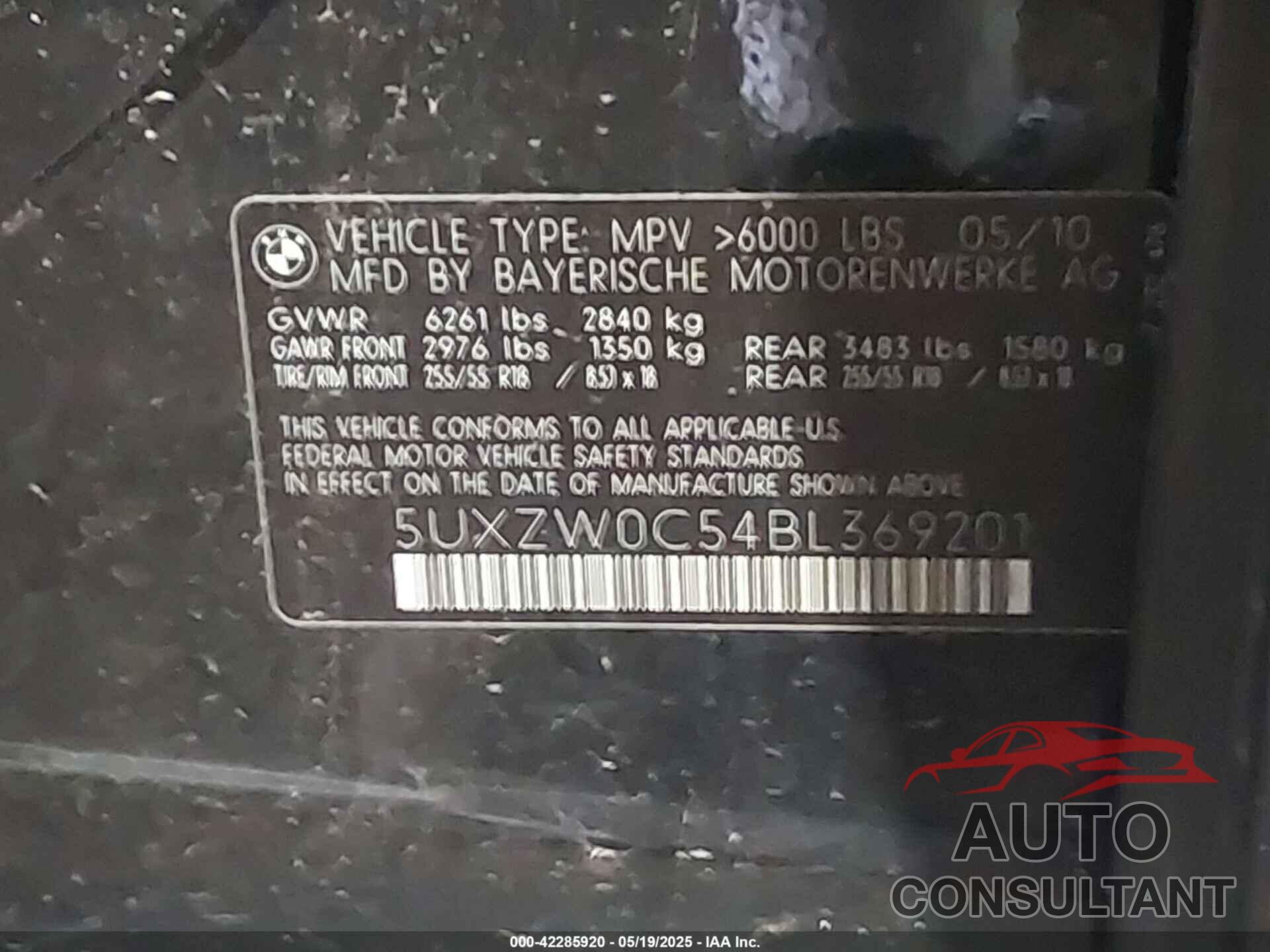BMW X5 2011 - 5UXZW0C54BL369201